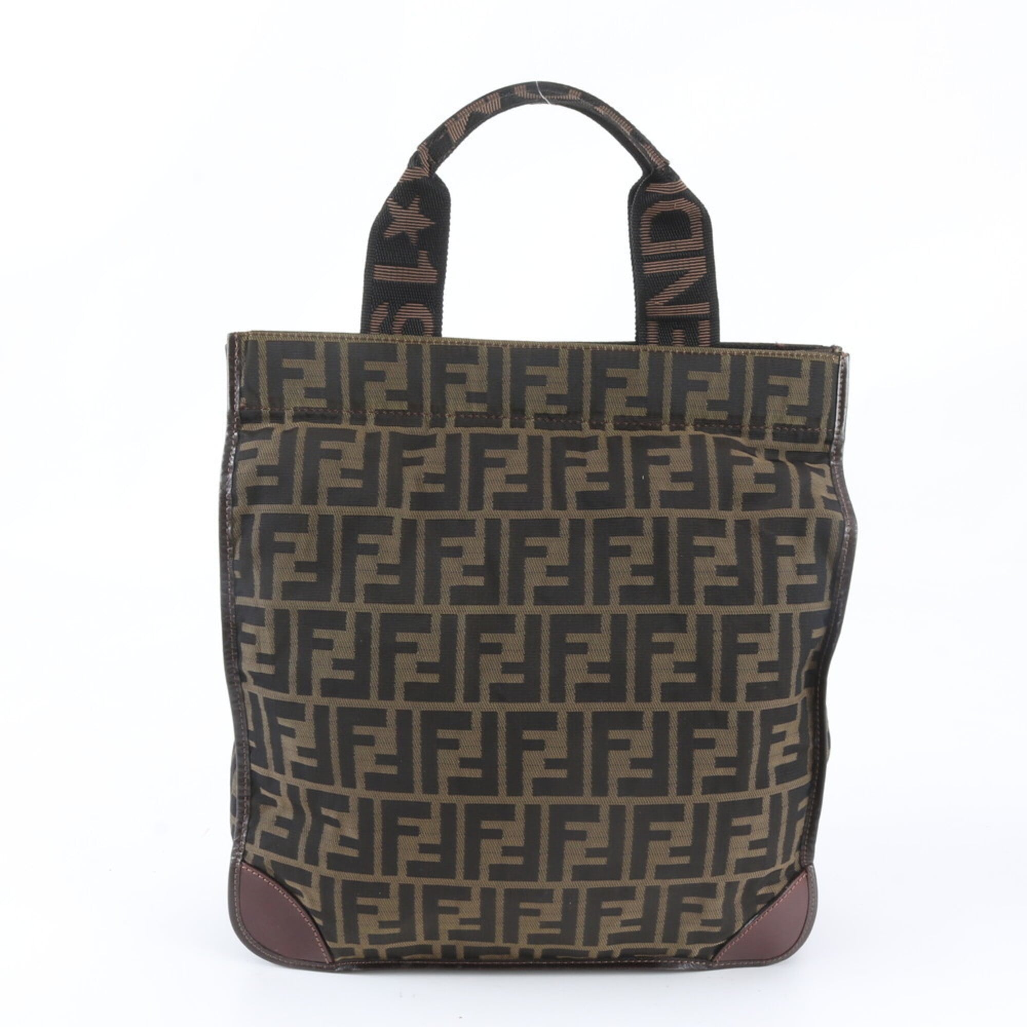 Fendi Zucca Green Khaki Leather Nylon Handbag Tote Bag (Pre-Owned)