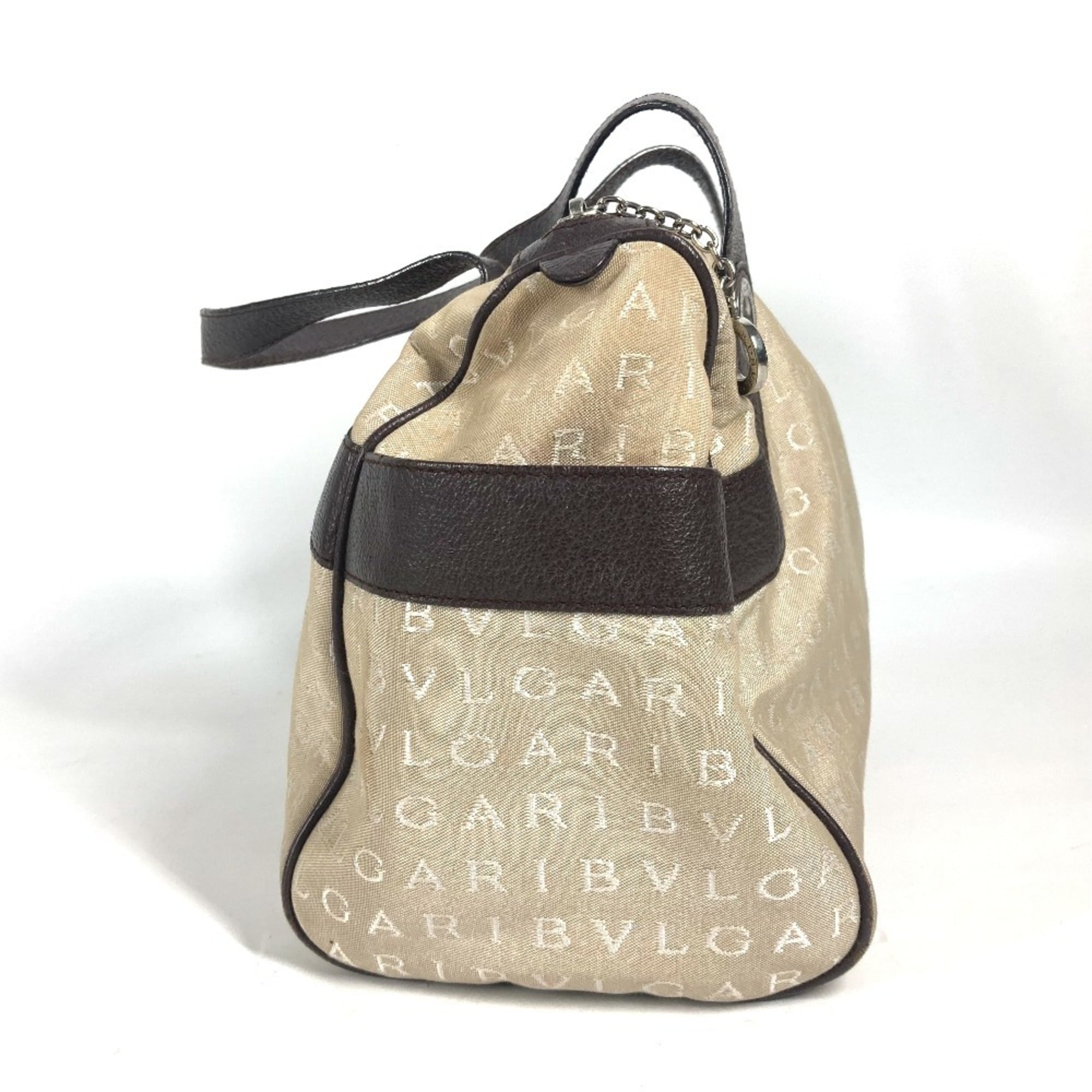 Bvlgari Beige Dark Brown Leather Canvas Boston Bag Shoulder Bag (Pre-Owned)