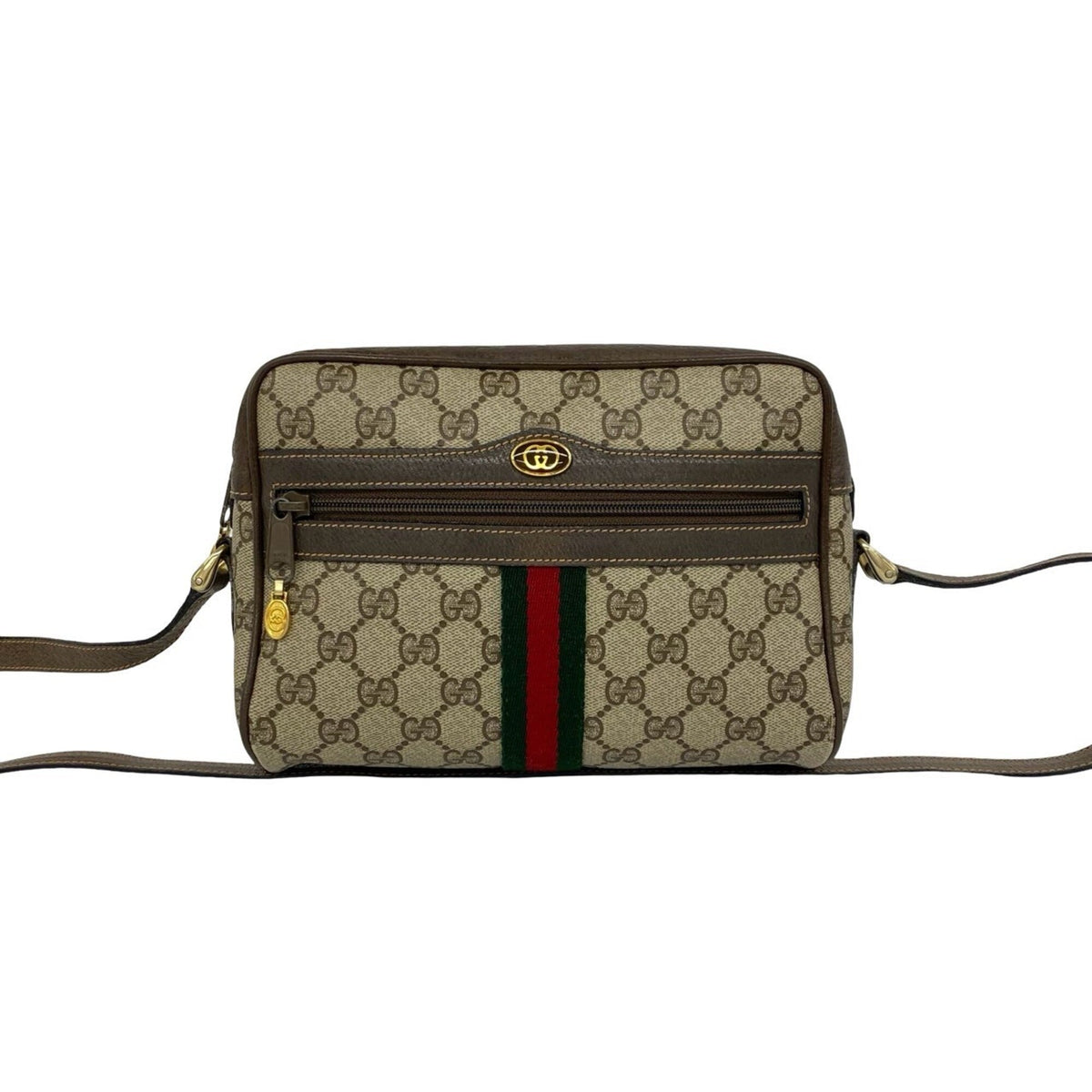 Gucci Brown Green Red Color Pvc Leather Shoulder Bag (Pre-Owned)