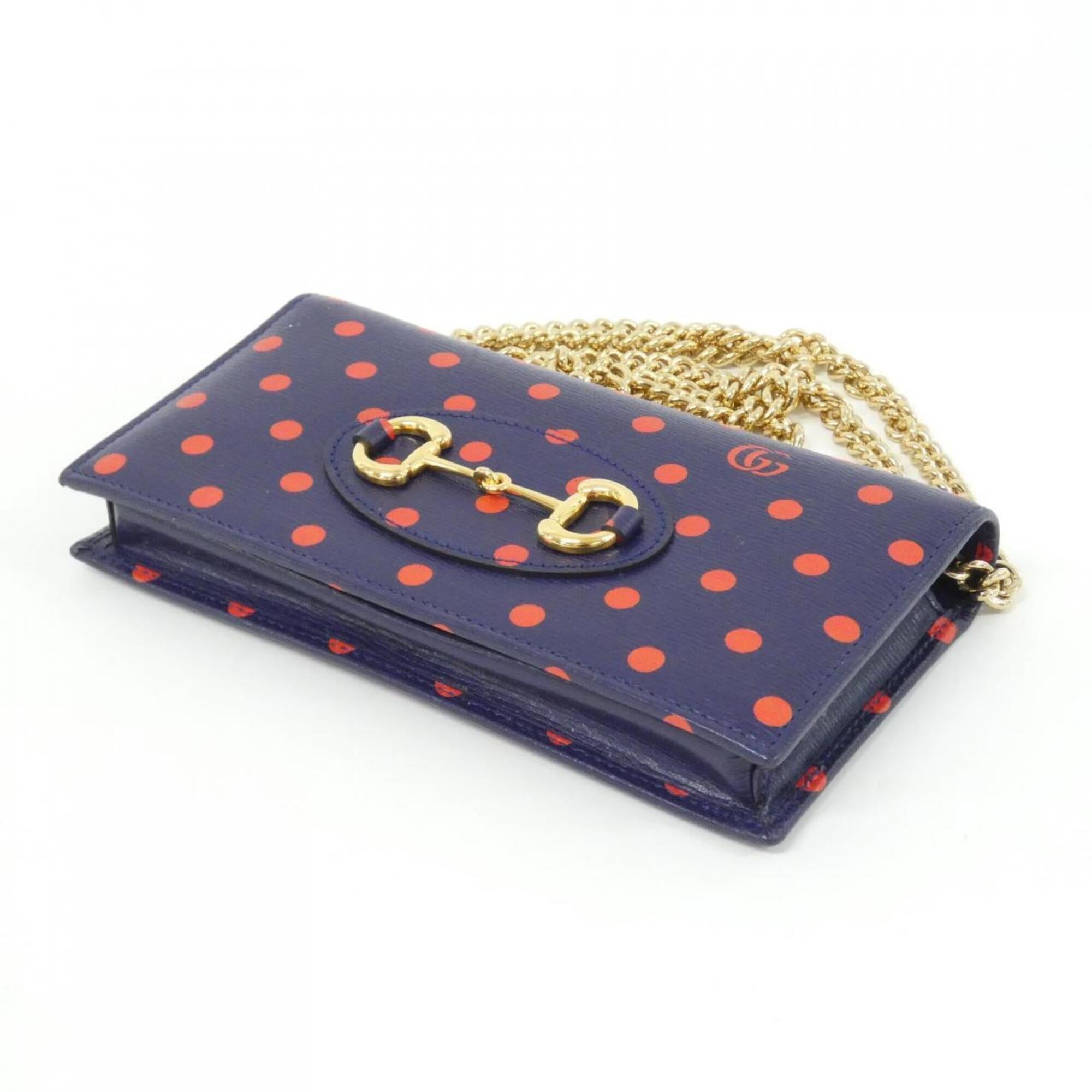 Gucci Blue Red Color Leather Chain/Shoulder Wallet (Pre-Owned)