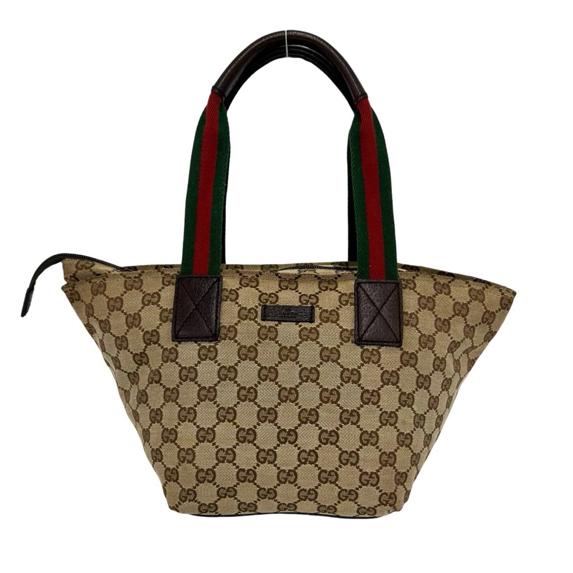 Gucci Brown Green Red Color Canvas Leather Boston Bag Handbag Tote Bag (Pre-Owned)