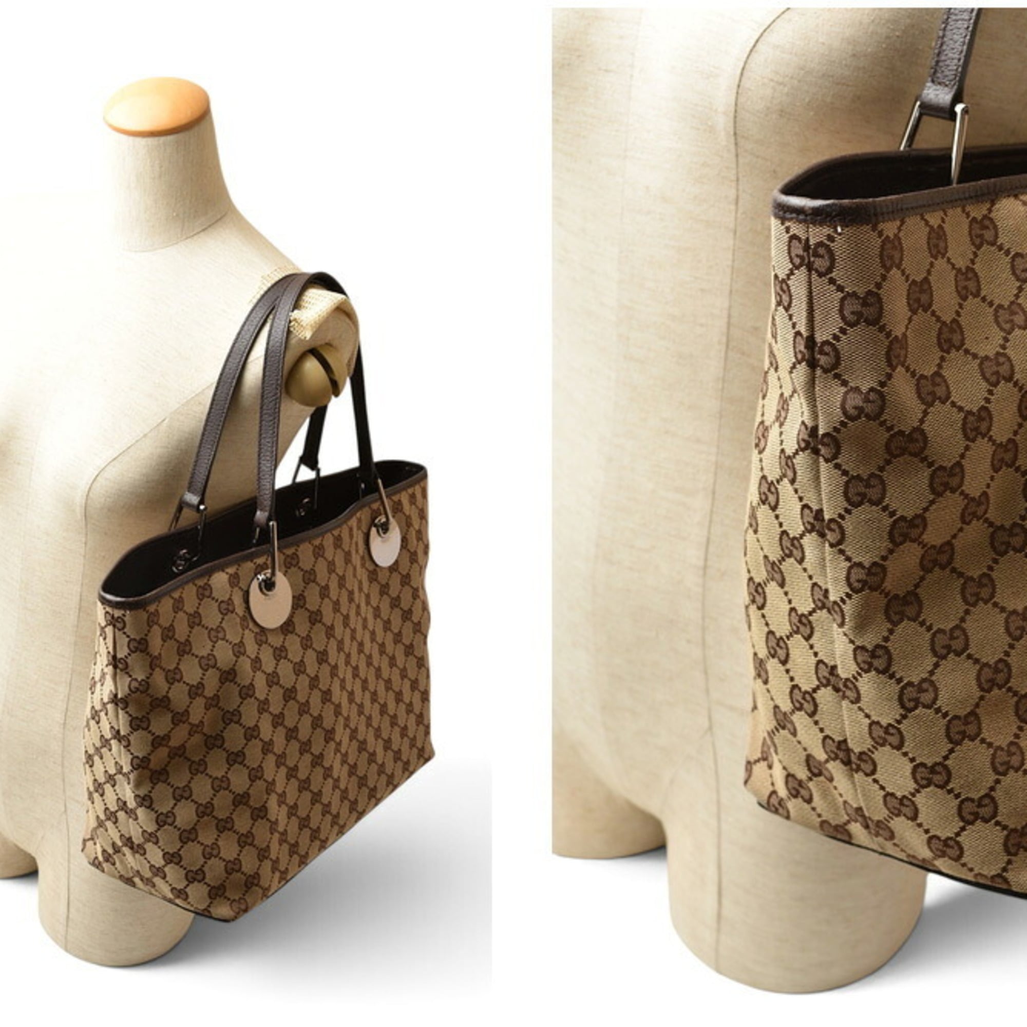 Gucci Beige Beige Brown Brown Gg Canvas Tote Bag (Pre-Owned)