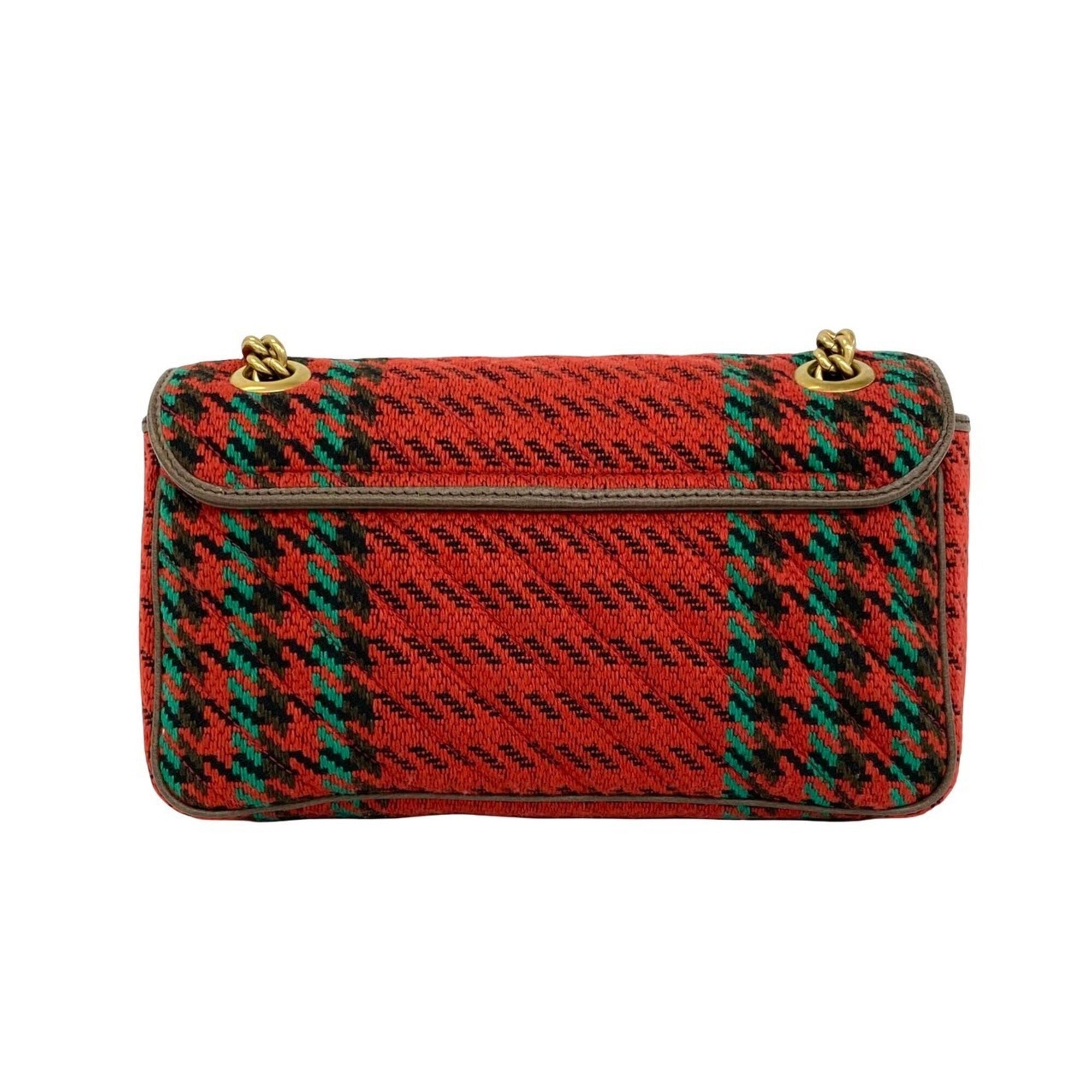Gucci Red Color Tweed Leather Shoulder Bag (Pre-Owned)
