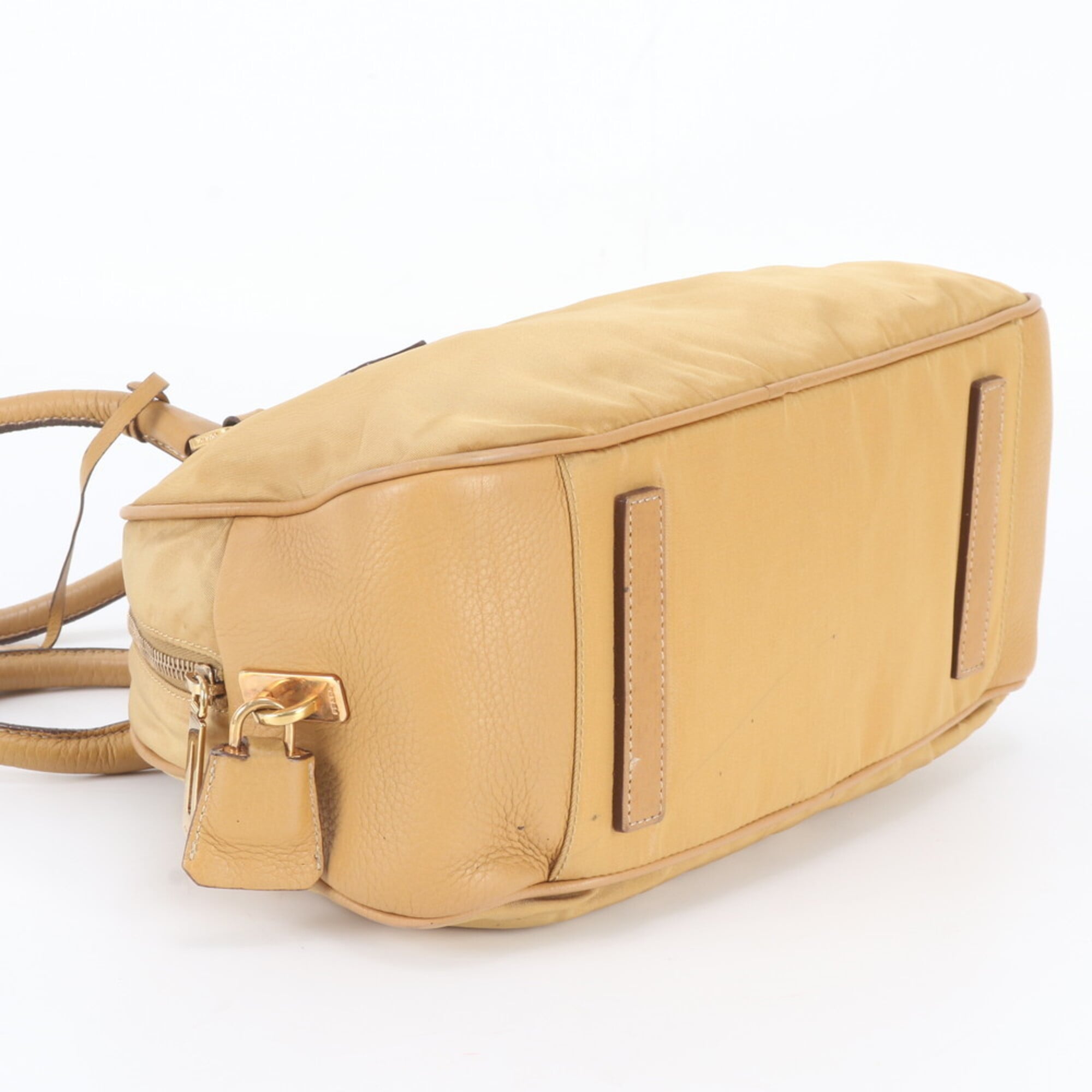 Prada Yellow Nylon Leather Handbag Shoulder Bag Tote Bag (Pre-Owned)