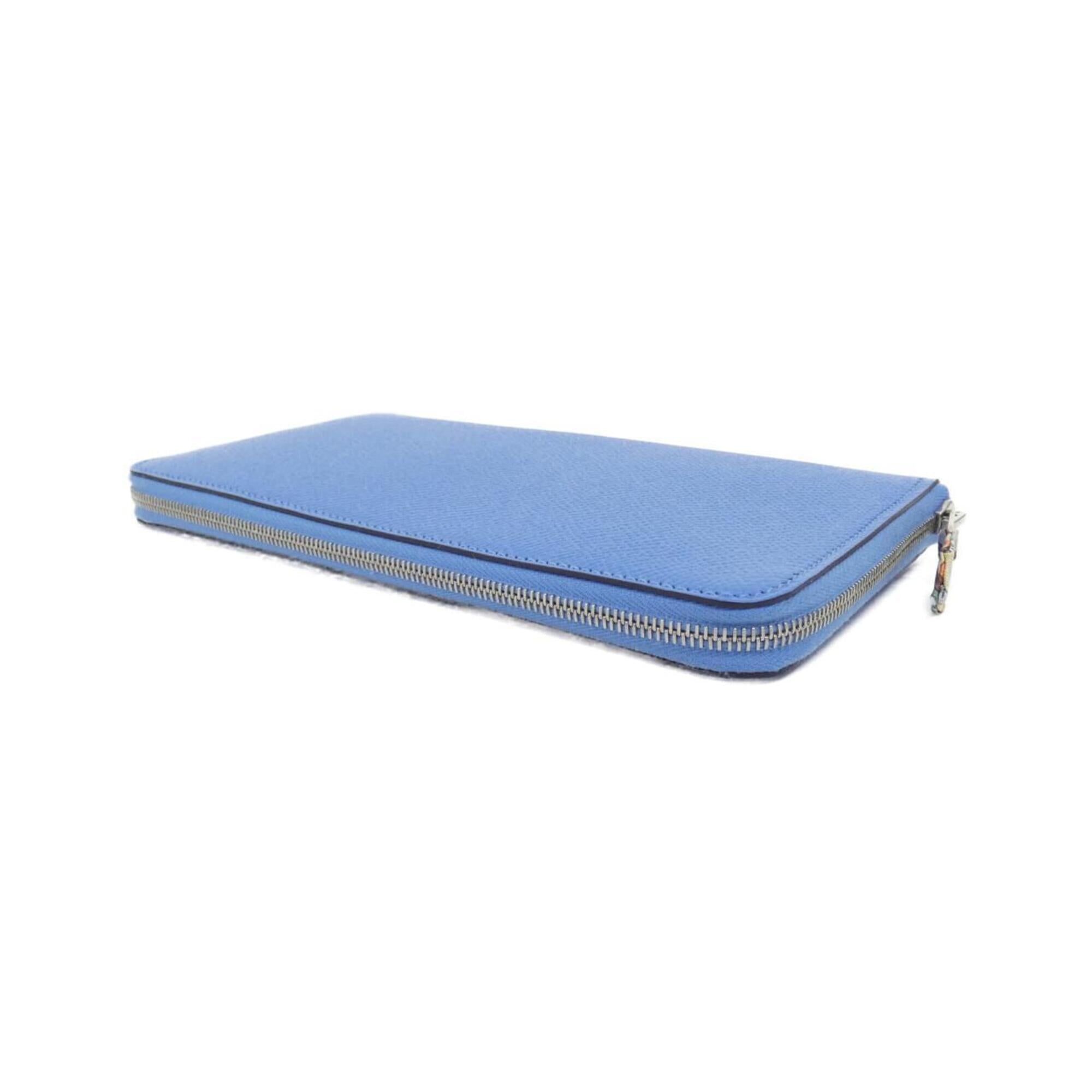 Hermes Blue Epsom Leather Silk Long Wallet (Bi-Fold) (Pre-Owned)
