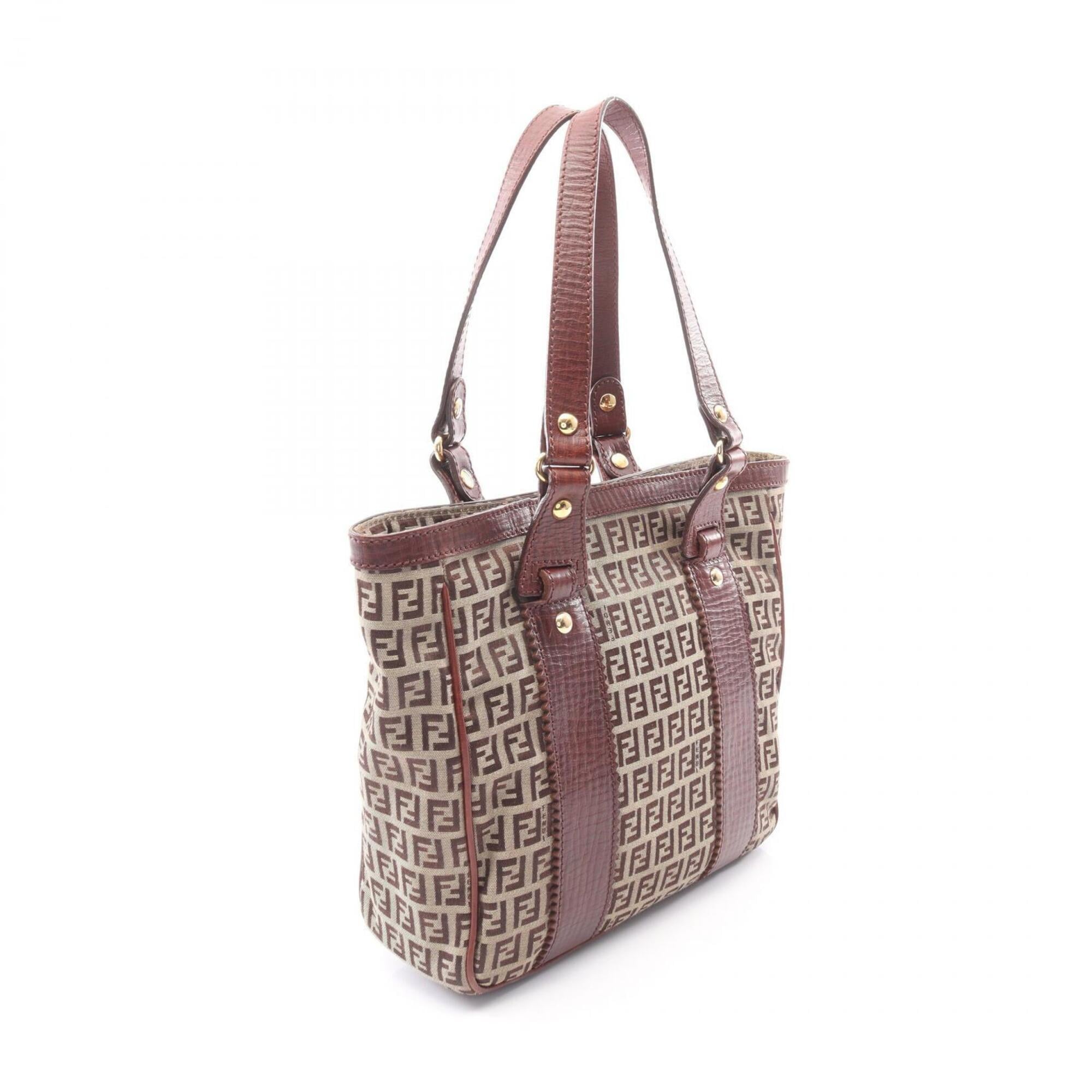 Fendi Beige Brown Canvas Leather Handbag Tote Bag (Pre-Owned)