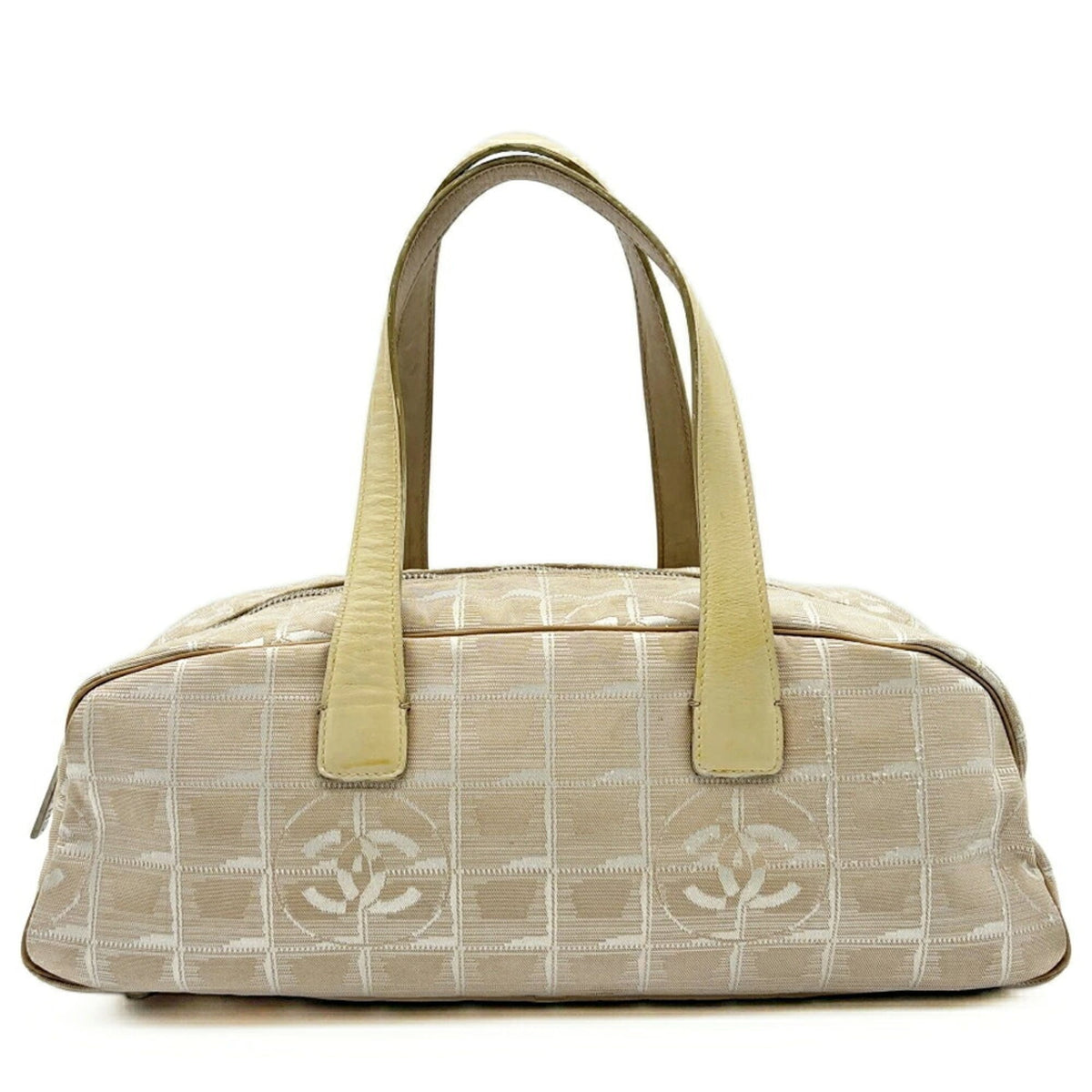 Chanel New Travel Line Beige Nylon Jacquard Leather Boston Bag (Pre-Owned)