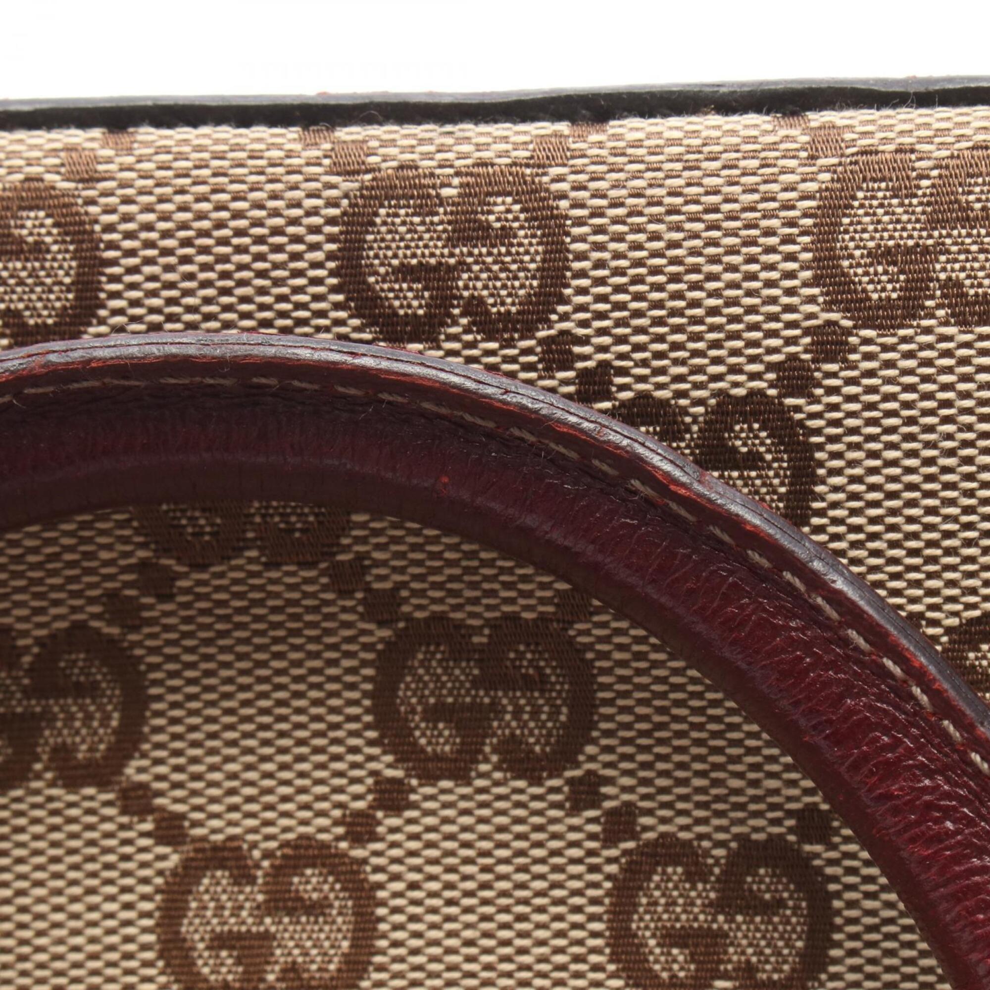 Gucci Beige Bordeaux Canvas Leather Handbag (Pre-Owned)