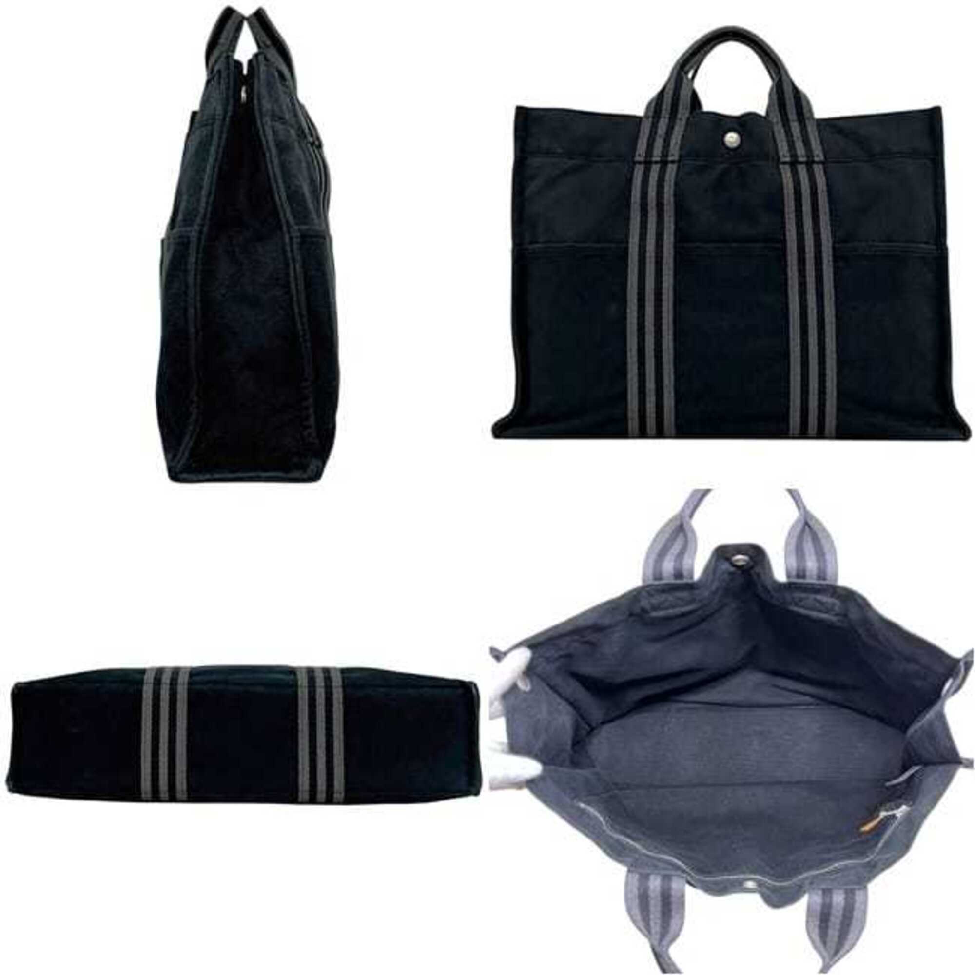 Hermes Fourre Tout Black Gray Cotton Canvas Tote Bag (Pre-Owned)
