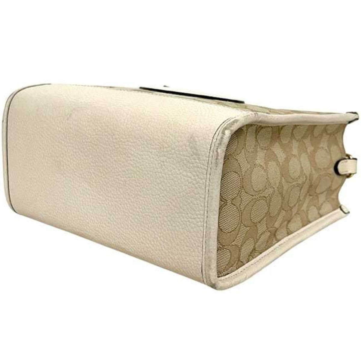 Coach Beige White Canvas Leather Handbag Shoulder Bag (Pre-Owned)