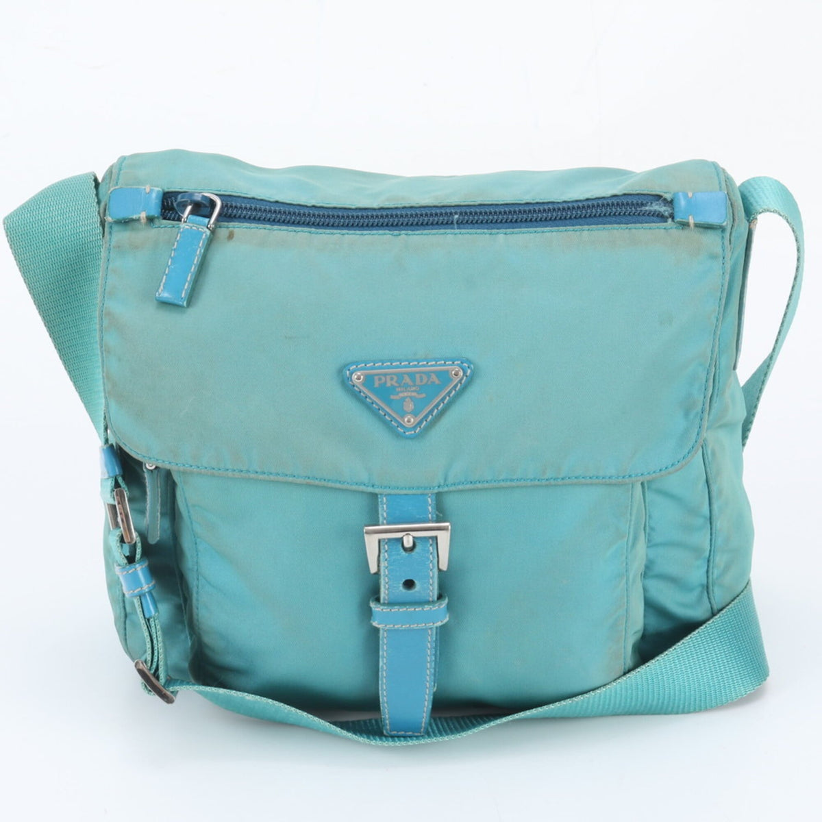 Prada Green Leather Nylon Handbag Shoulder Bag Tote Bag (Pre-Owned)