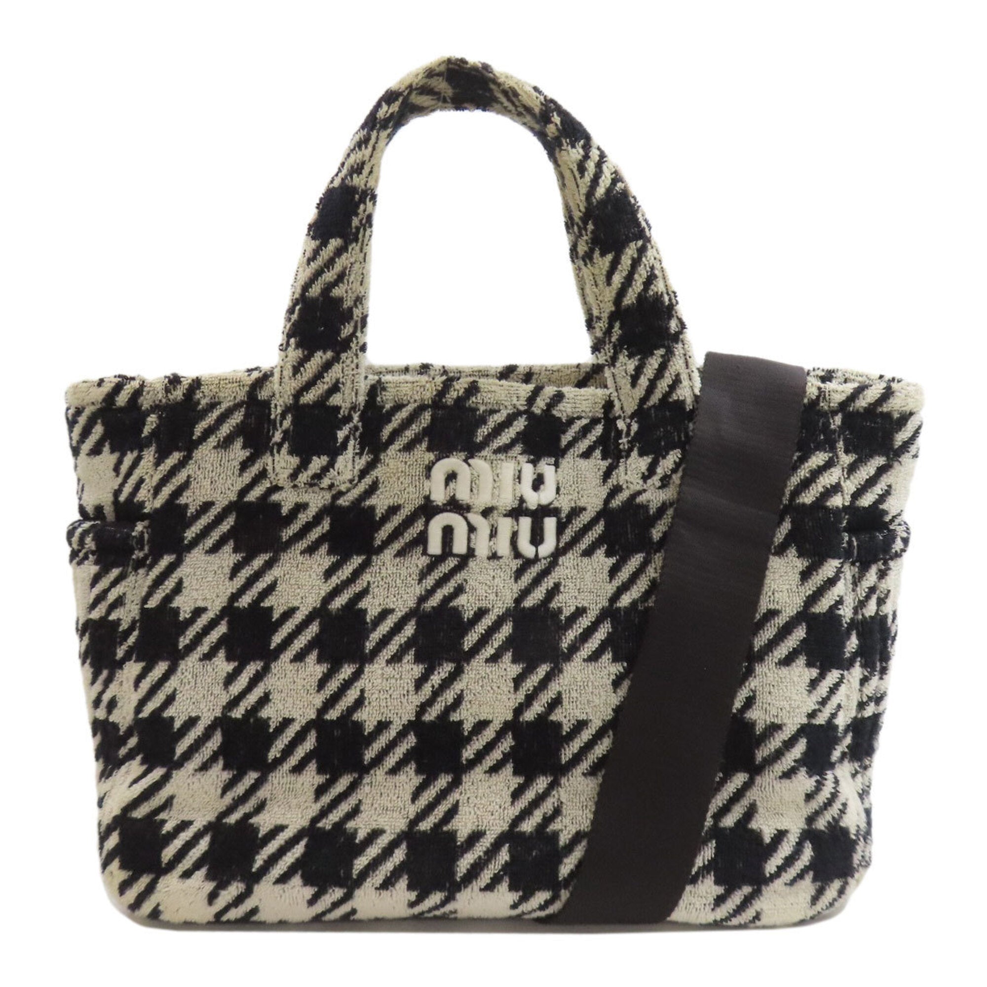 Miu Miu Black White Pile Fabric Handbag (Pre-Owned)