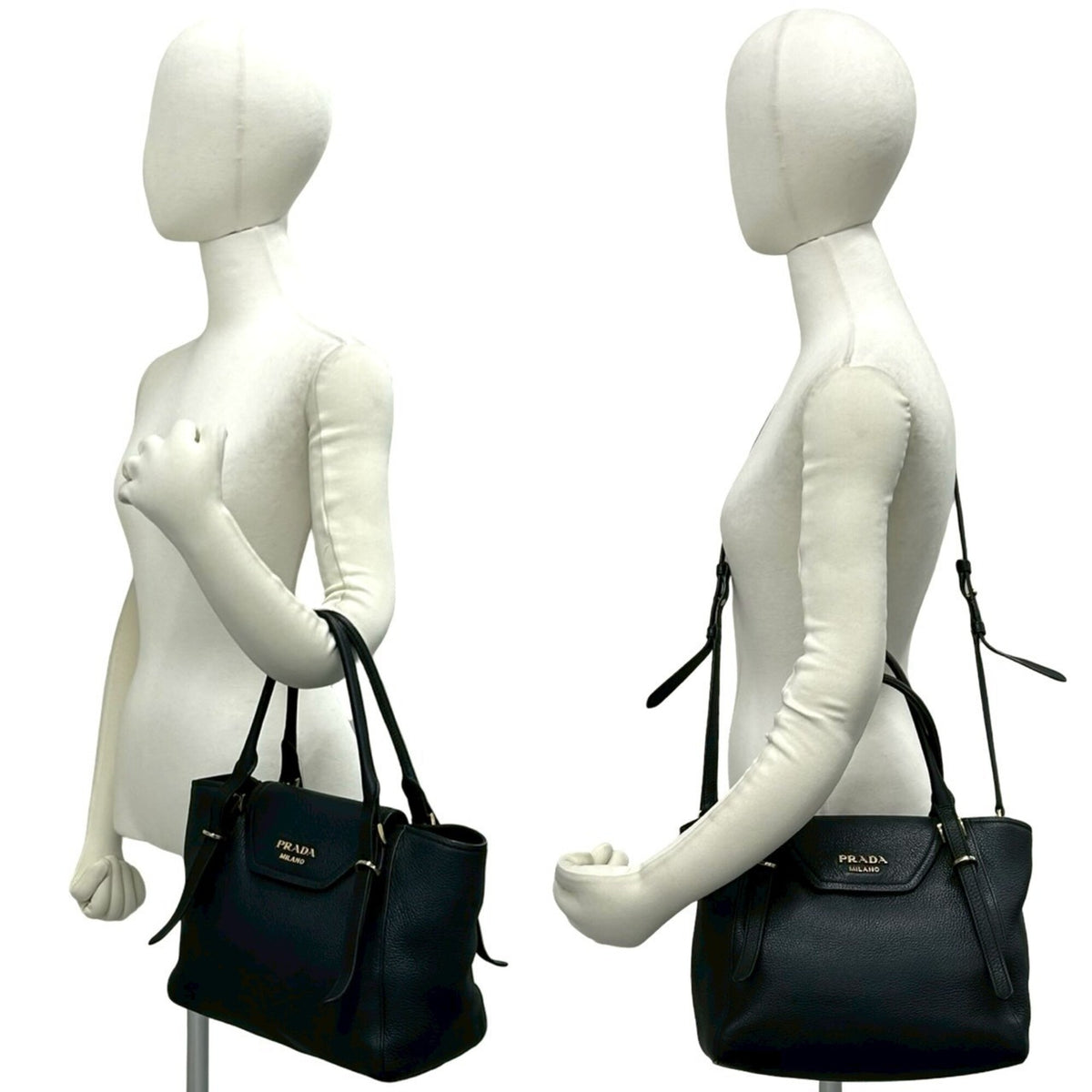Prada Black Leather Handbag Shoulder Bag Tote Bag (Pre-Owned)