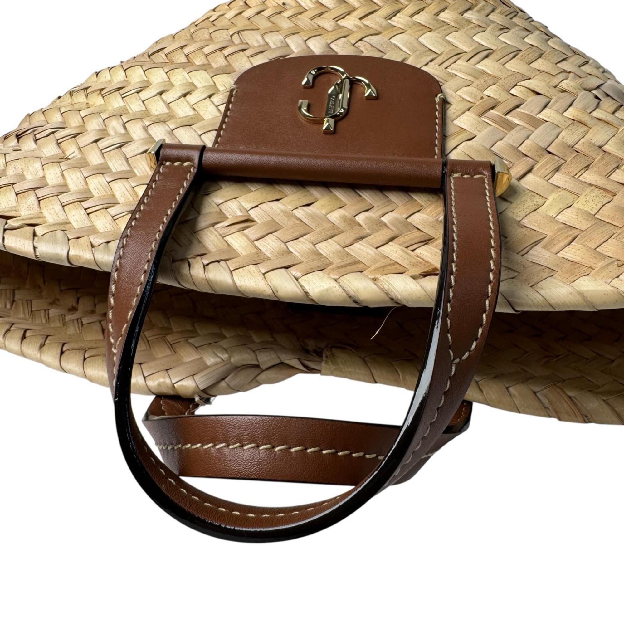Jimmy Choo Beige Brown Raffia Handbag Shoulder Bag (Pre-Owned)