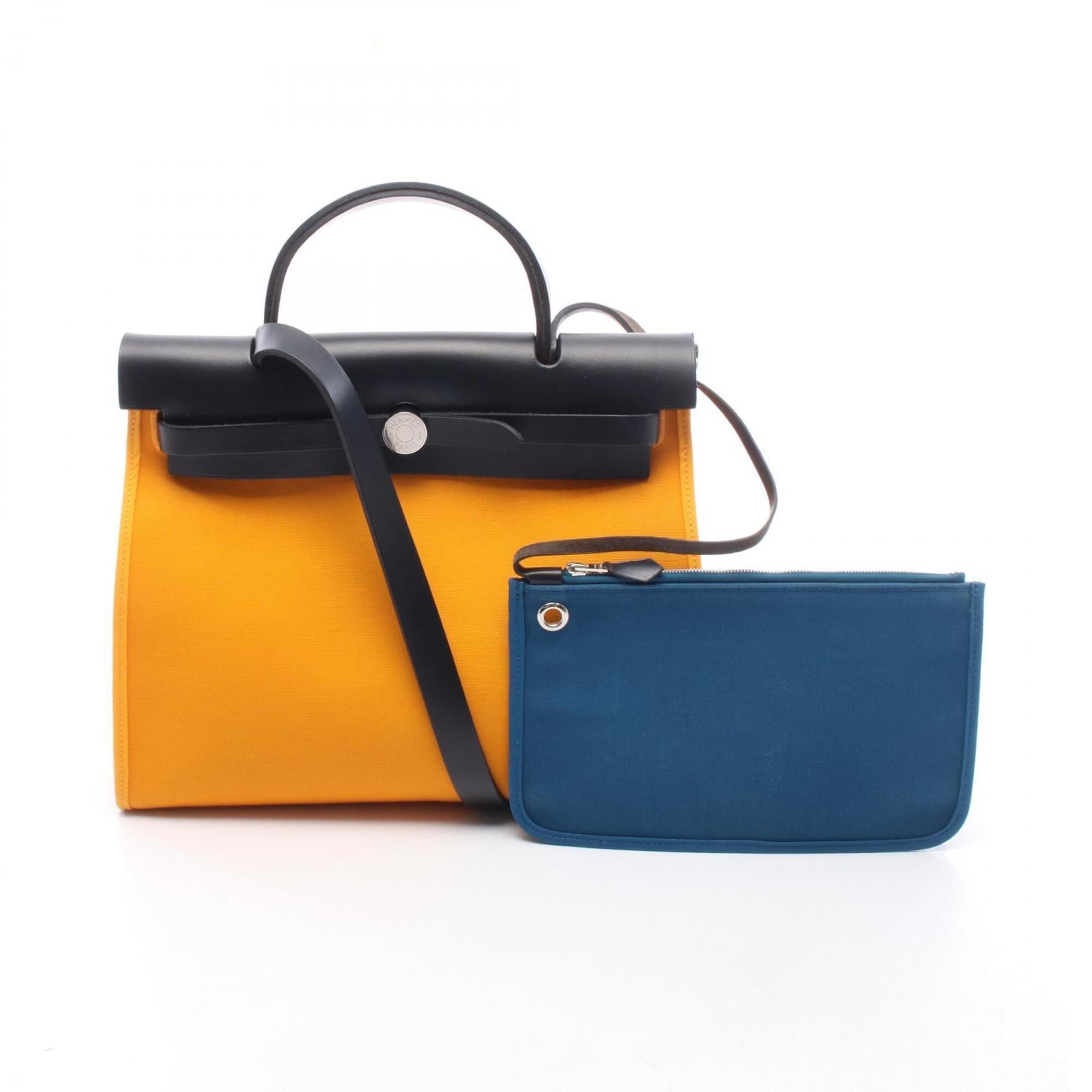 Hermes Navy Yellow Toile Officier Handbag (Pre-Owned)