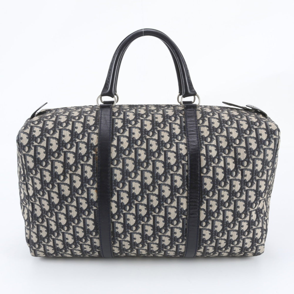 Christian Dior Navy Leather Canvas Boston Bag Tote Bag (Pre-Owned)