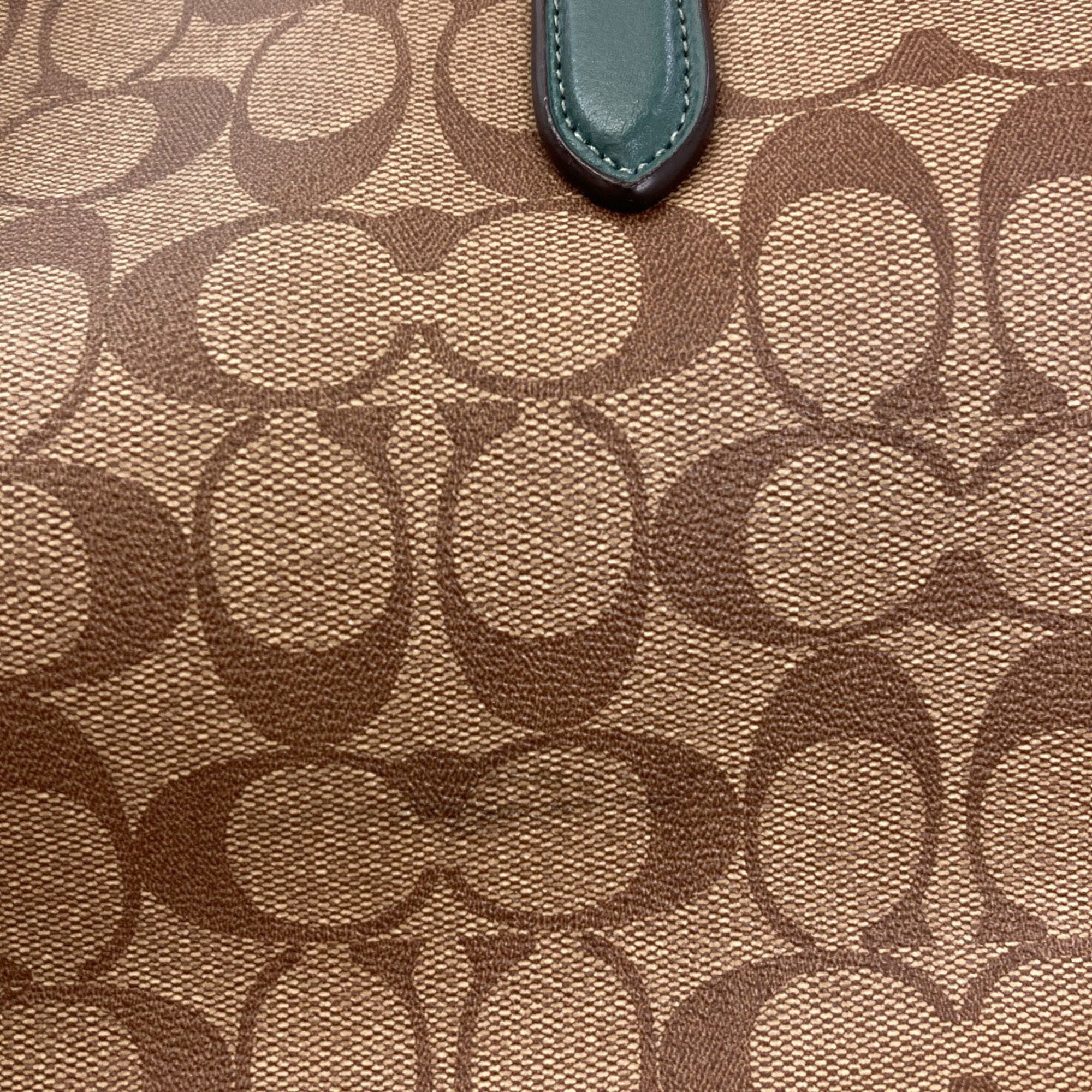 Coach Brown Green Leather Tote Bag (Pre-Owned)