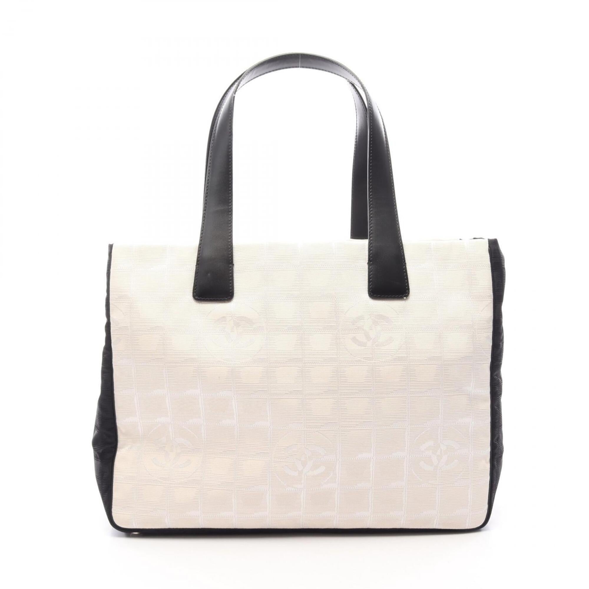 Chanel Black White Leather Nylon Canvas Handbag Tote Bag (Pre-Owned)