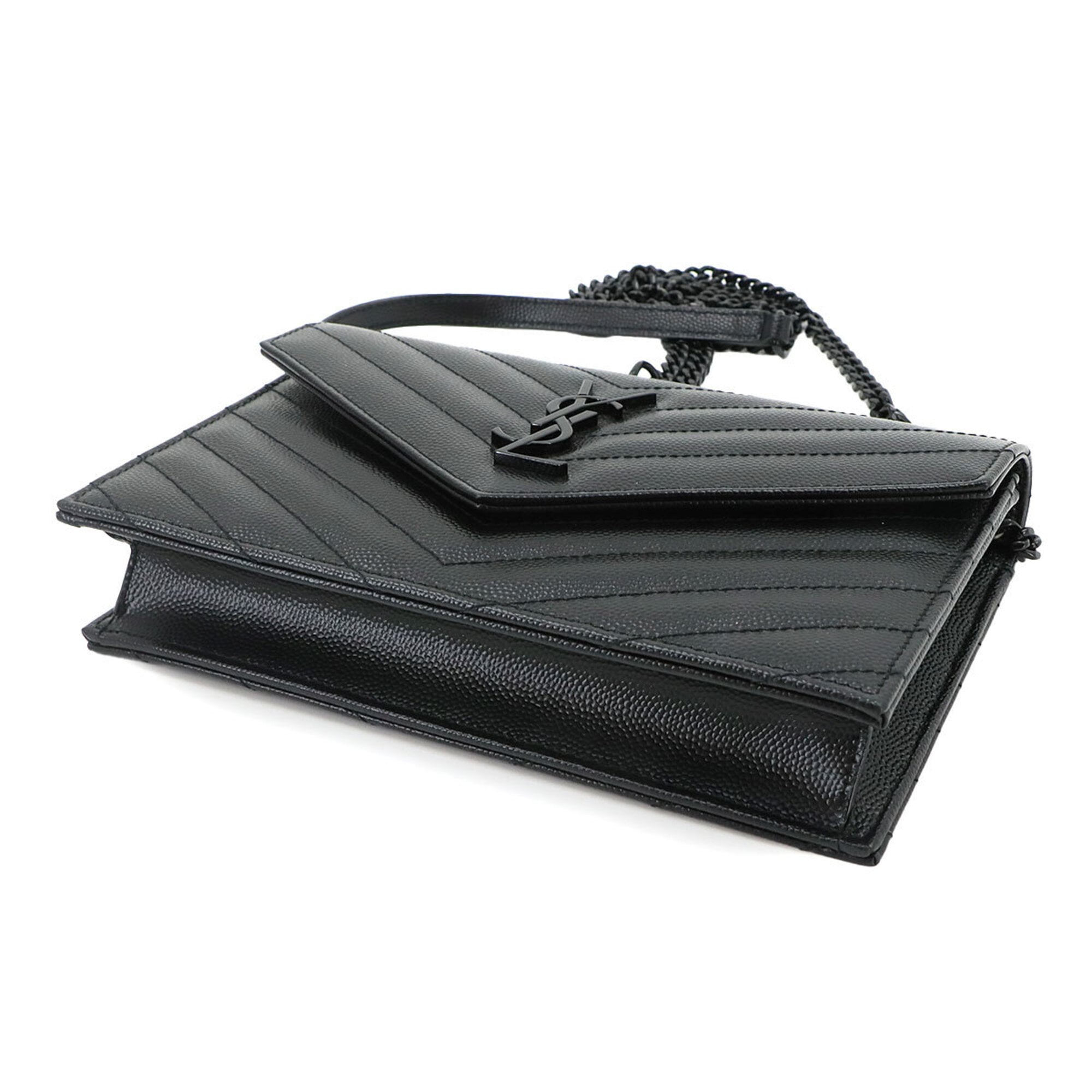 Saint Laurent Black Leather Chain/Shoulder Wallet (Pre-Owned)