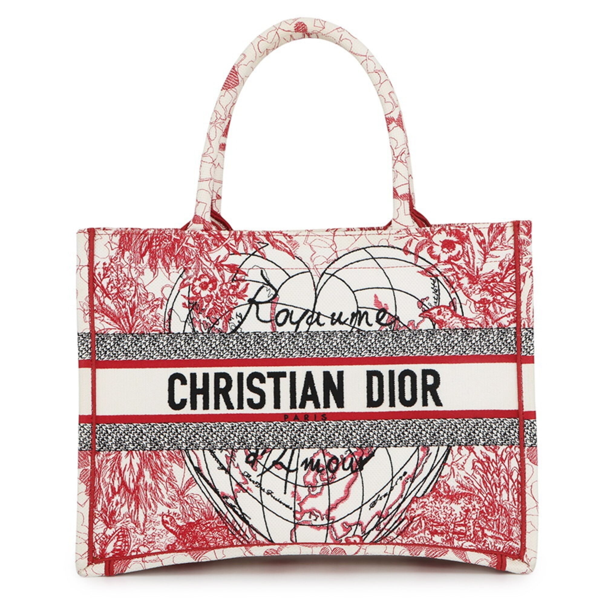 Christian Dior Black Red Color White Canvas Handbag Tote Bag (Pre-Owned)