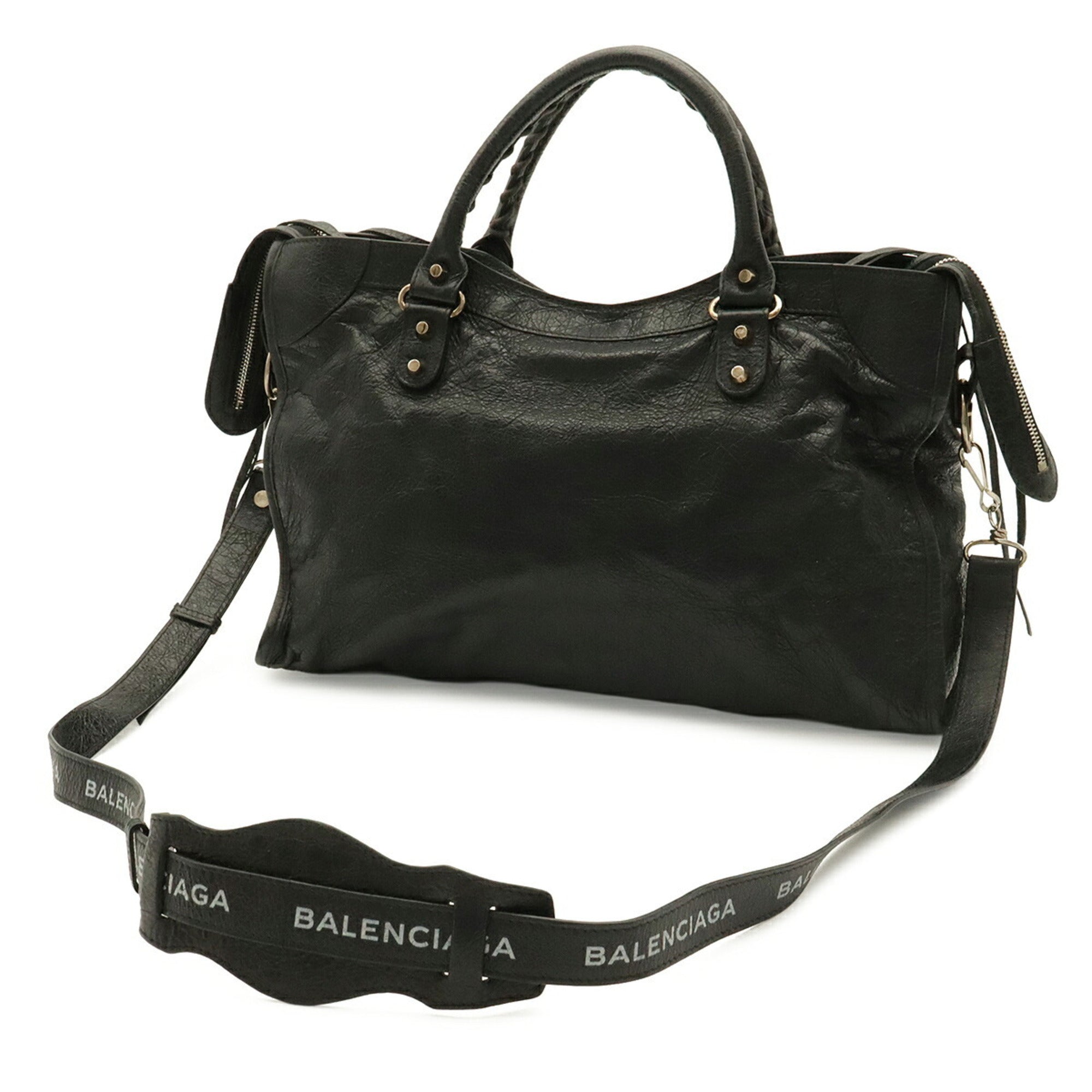 Balenciaga Black Leather Handbag Shoulder Bag Tote Bag (Pre-Owned)
