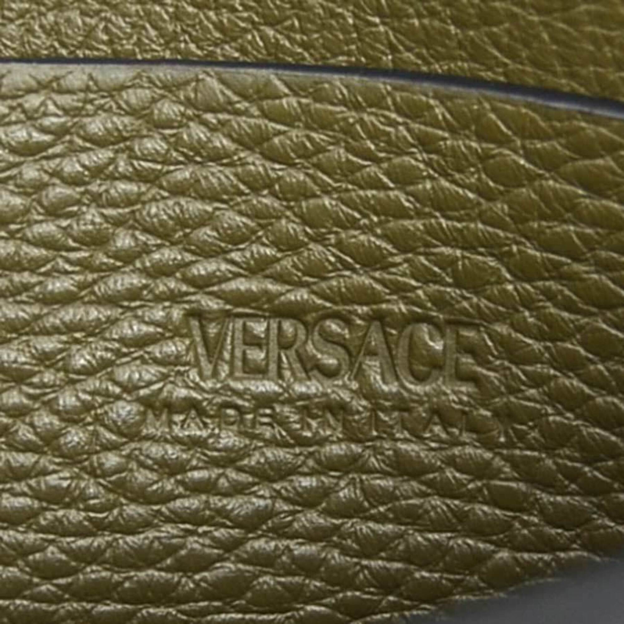 Versace Khaki Leather Shoulder Bag (Pre-Owned)