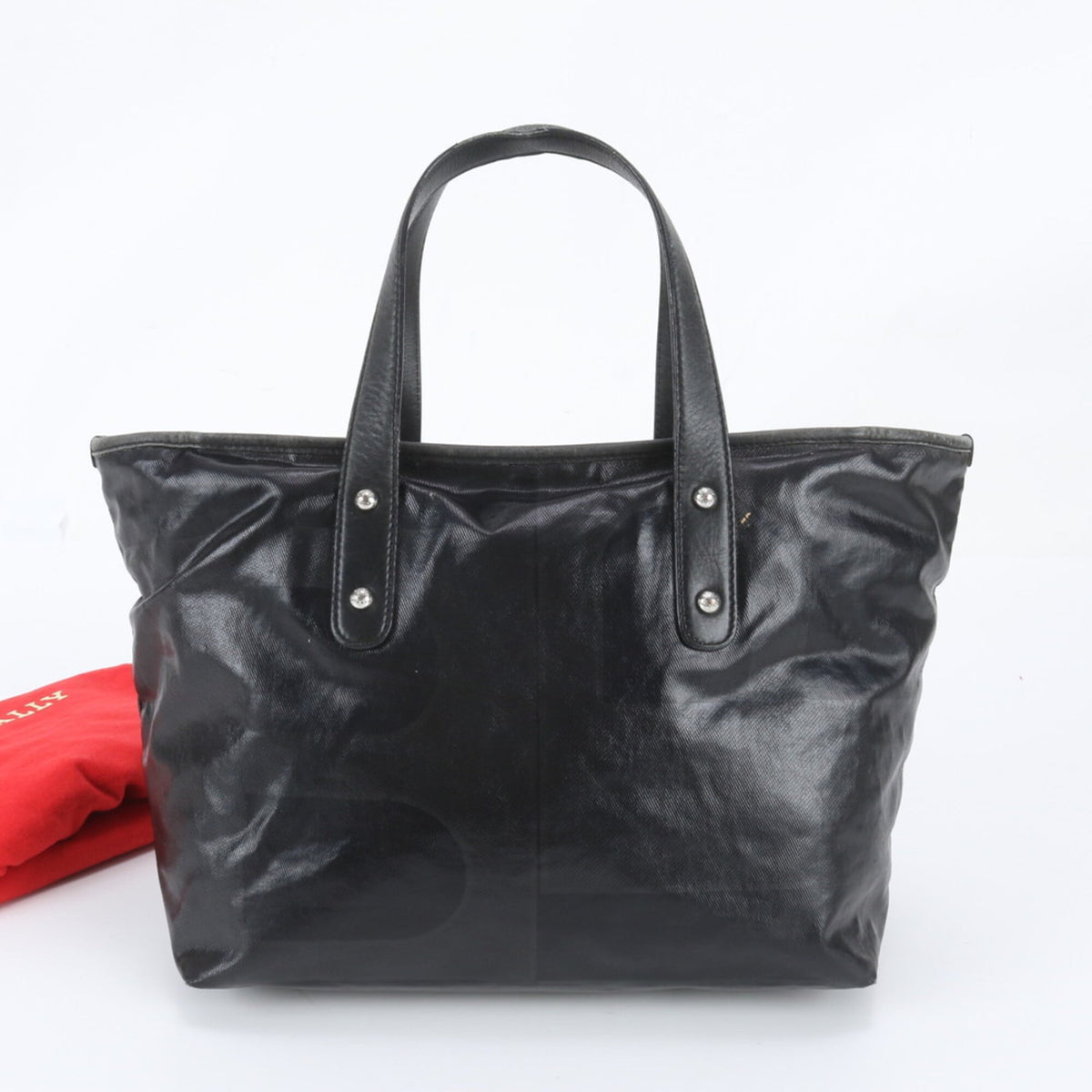 Bally Black Leather Coated Canvas Handbag Shoulder Bag Tote Bag (Pre-Owned)