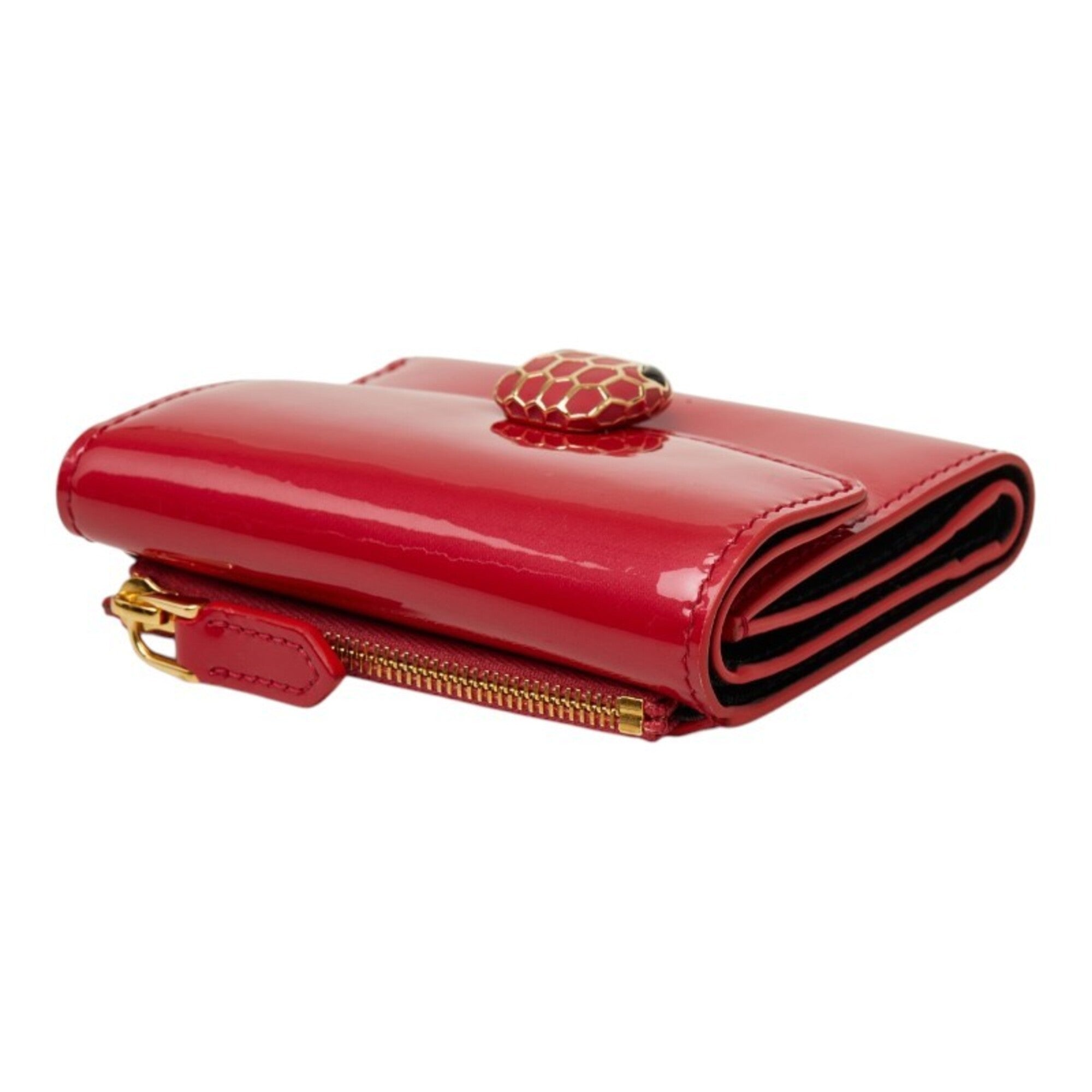 Bvlgari Pink Red Color Patent Leather Wallet (Tri-Fold) (Pre-Owned)