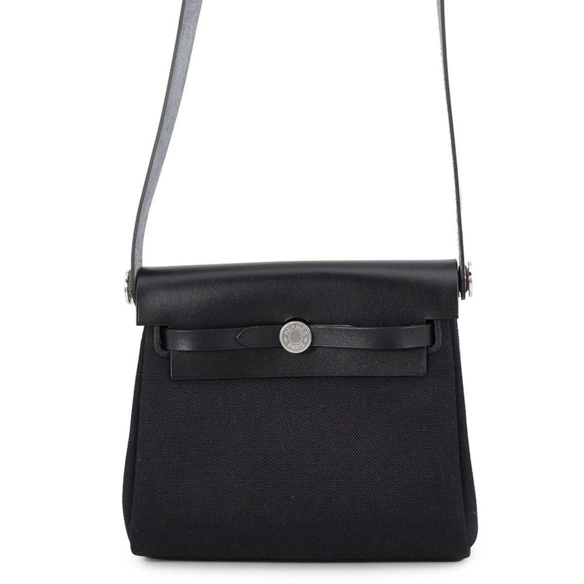 Hermes Black Toile H Leather Shoulder Bag