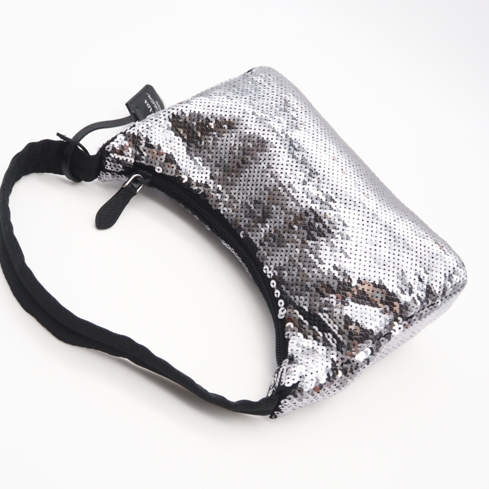 Prada Black Silver Nylon Spangles Handbag (Pre-Owned)