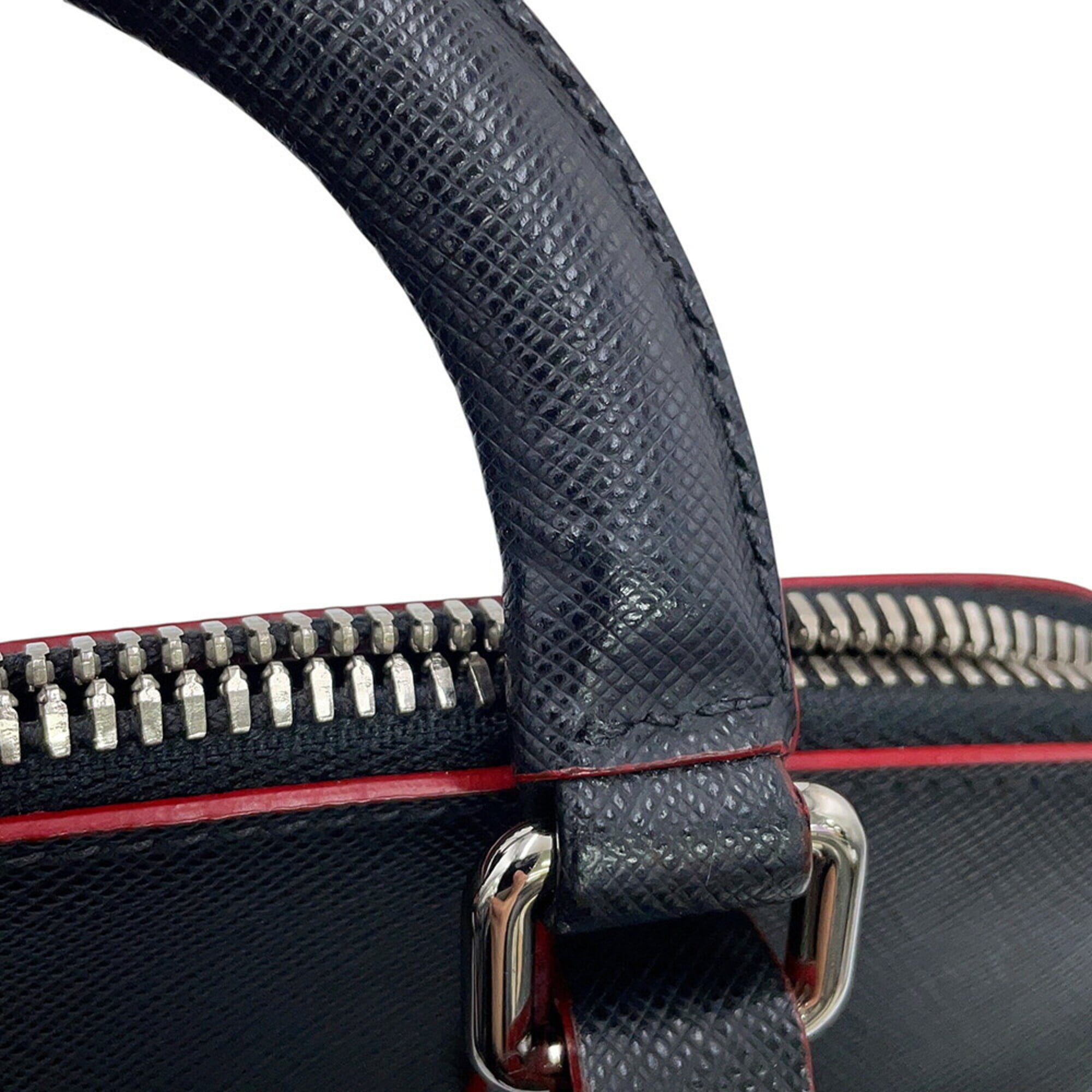 Prada Black Red Color Leather Handbag (Pre-Owned)