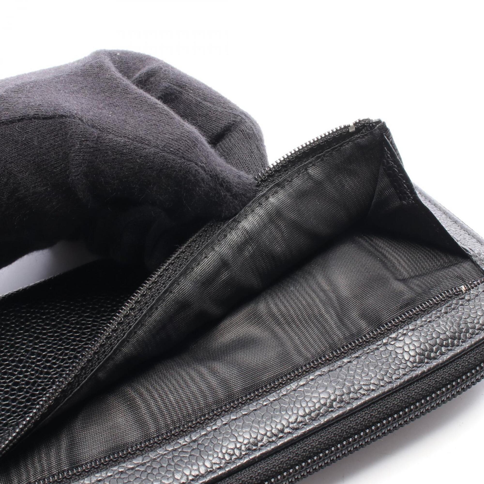 Chanel Black Grained Calfskin Long Wallet (Bi-Fold) (Pre-Owned)