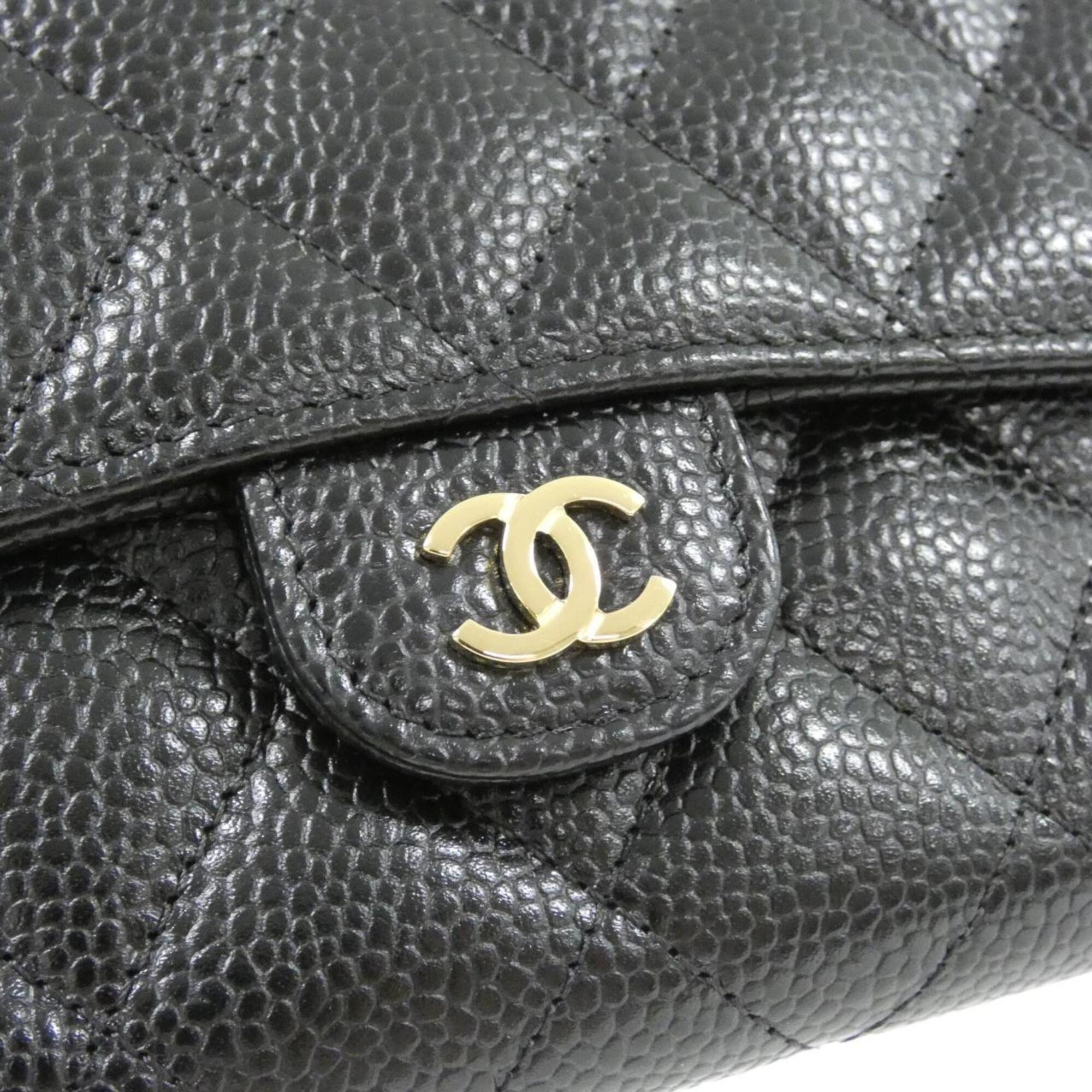 Chanel Black Bordeaux Grained Calfskin Wallet (Tri-Fold) (Pre-Owned)