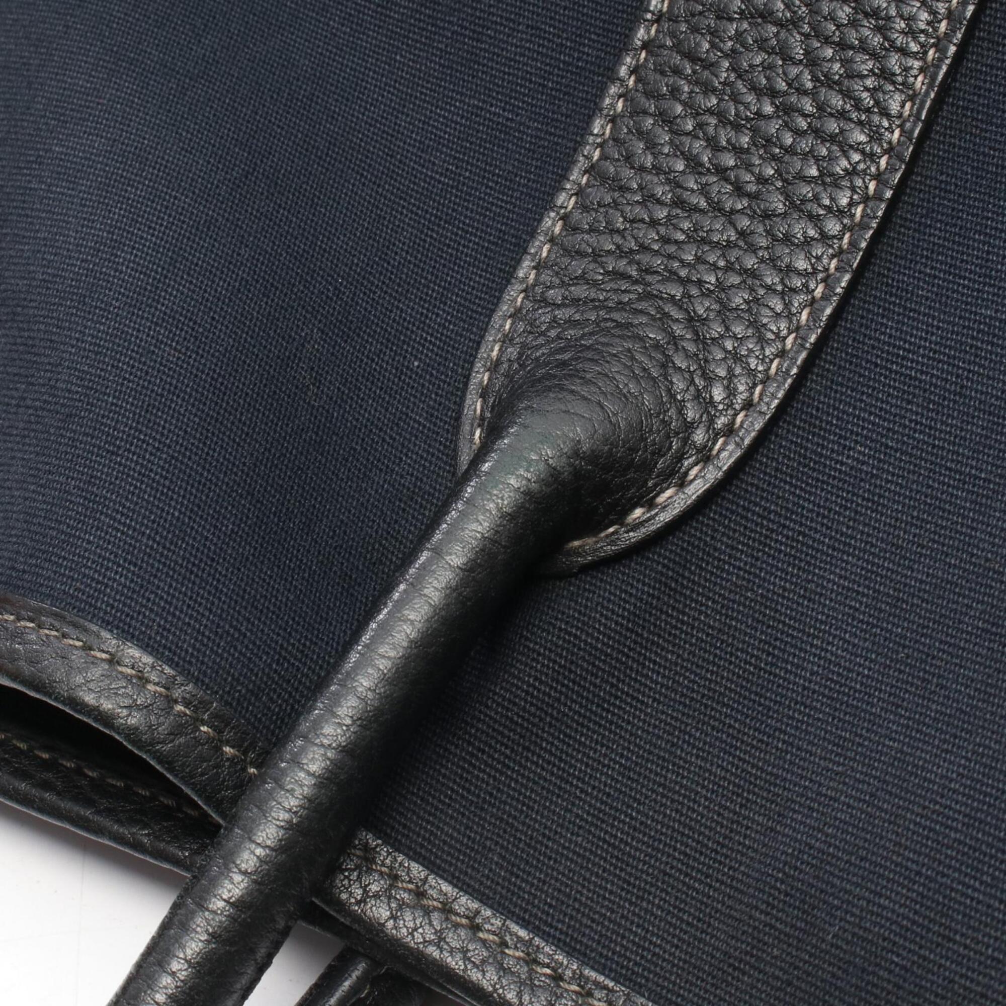 Hermes Black Toile Officier Leather Canvas Handbag Tote Bag (Pre-Owned)