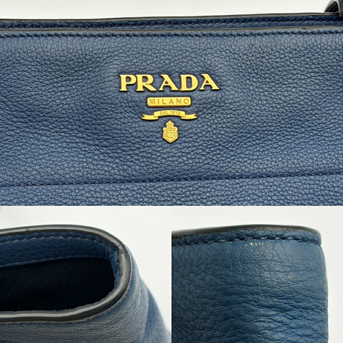 Prada Blue Leather Shoulder Bag Tote Bag (Pre-Owned)