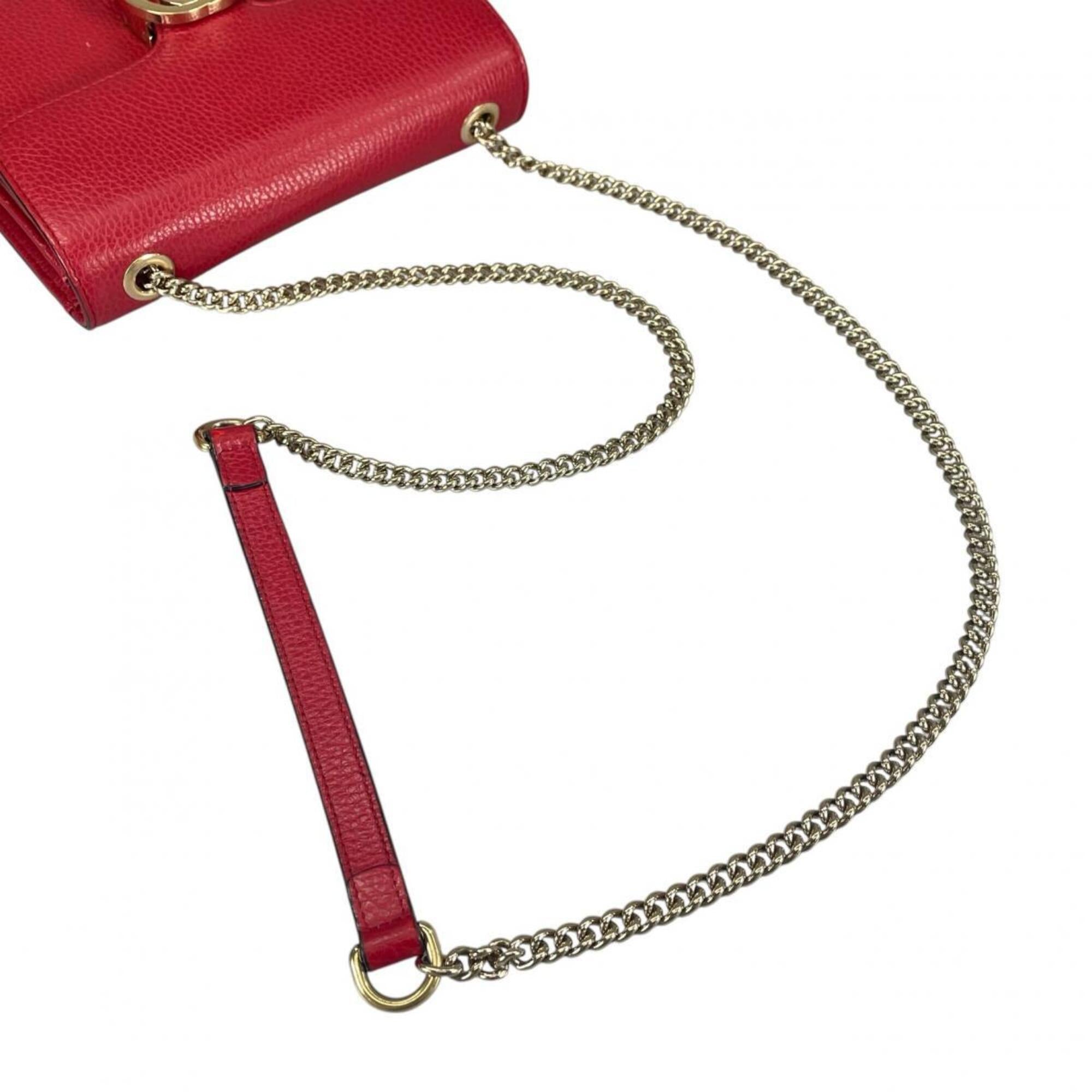 Gucci Red Color Leather Shoulder Bag (Pre-Owned)