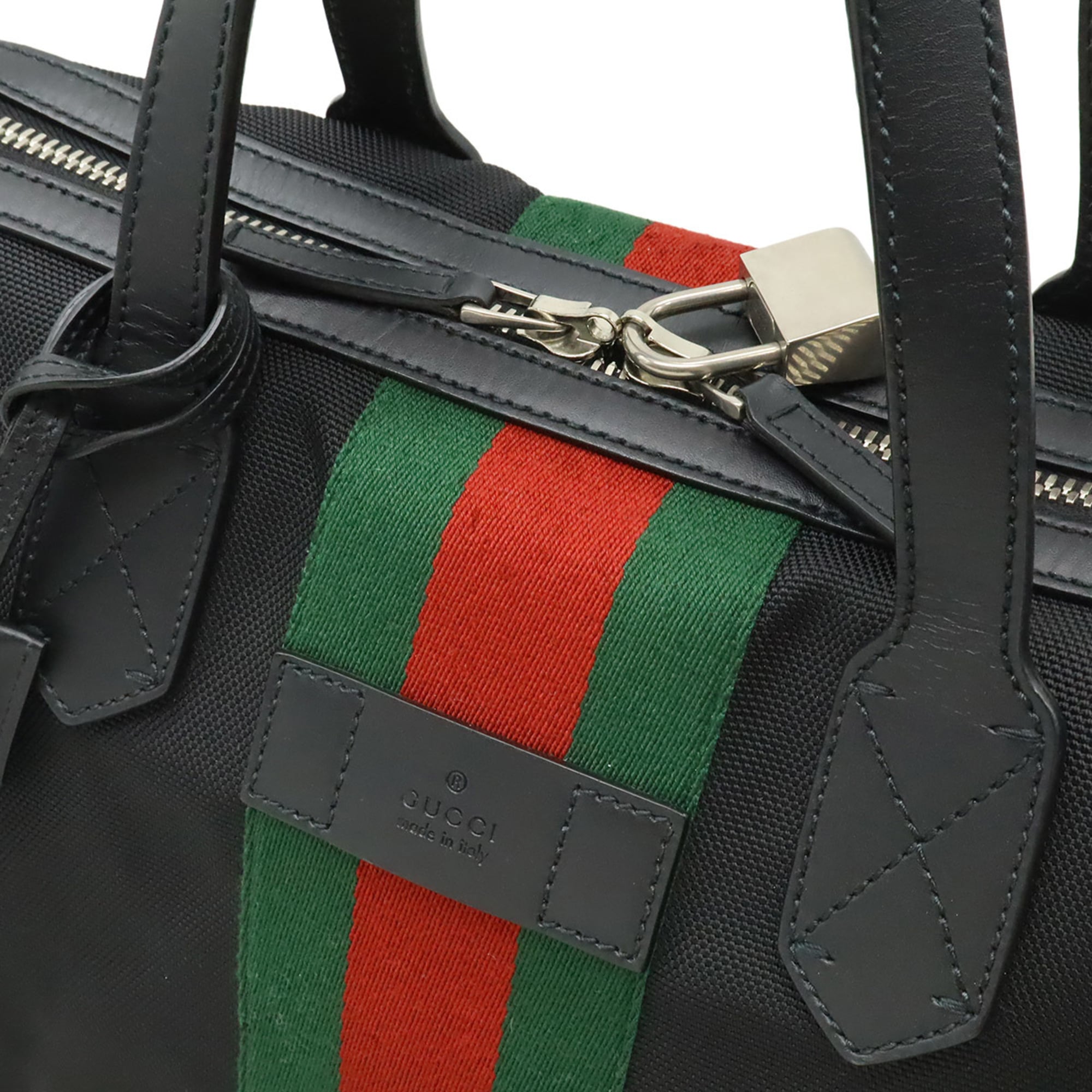 Gucci Black Green Red Color Nylon Canvas Leather Shoulder Bag Tote Bag (Pre-Owned)