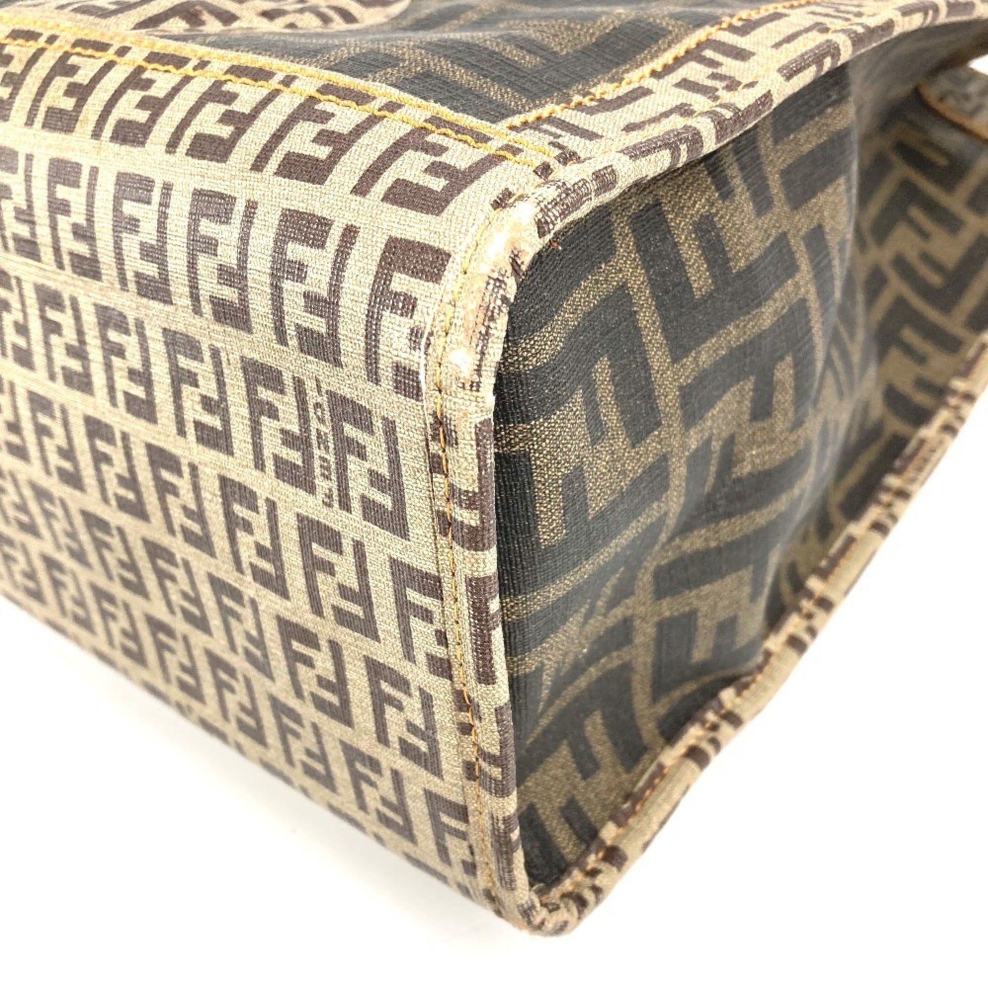 Fendi Zucca Beige Brown Coated Canvas Shoulder Bag Tote Bag (Pre-Owned)