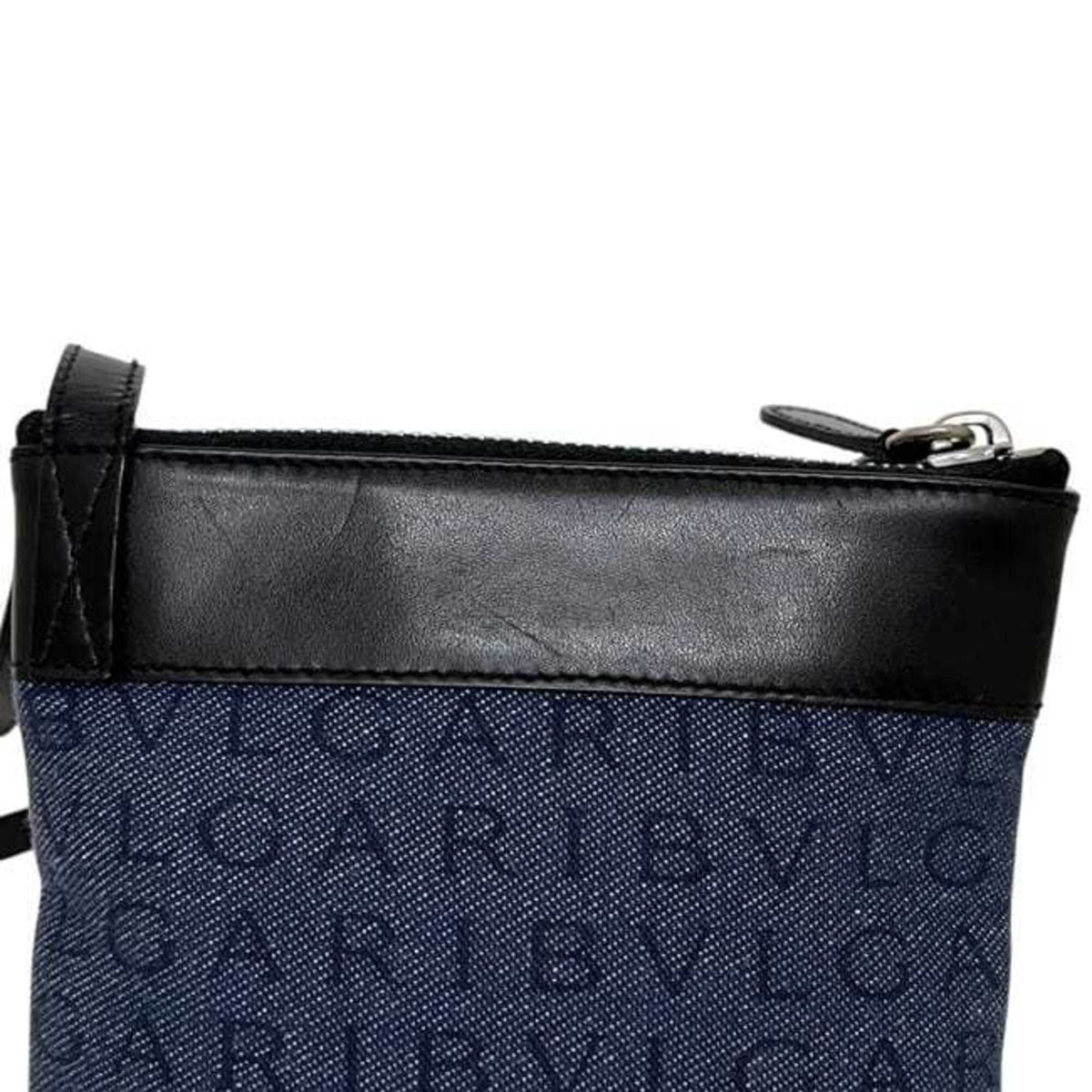 Bvlgari Blue Denim Leather Pochette Shoulder Bag (Pre-Owned)