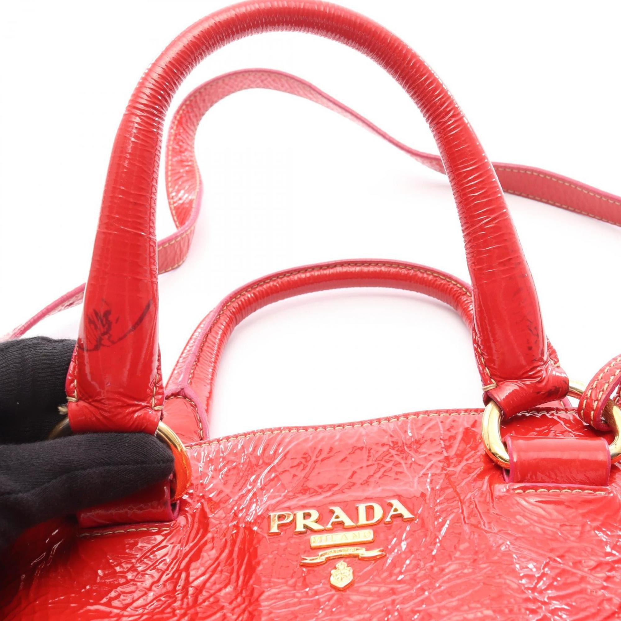 Prada Red Color Patent Leather Handbag Tote Bag (Pre-Owned)