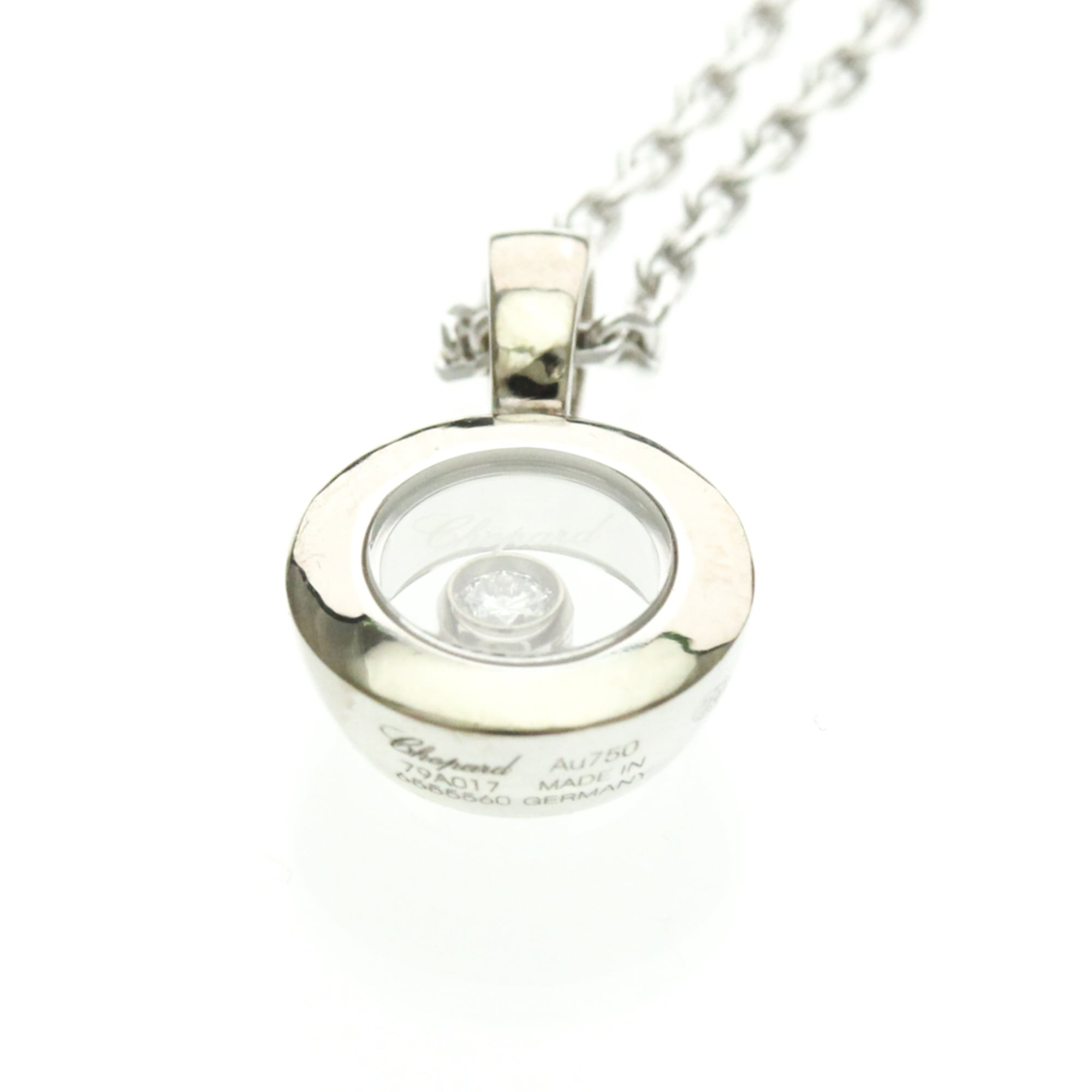 Chopard Happy Diamonds Round Pendant Necklace 18K White Gold With 1 Floating Diamond Silver White_Gold Necklace Jewelry (Pre-Owned)