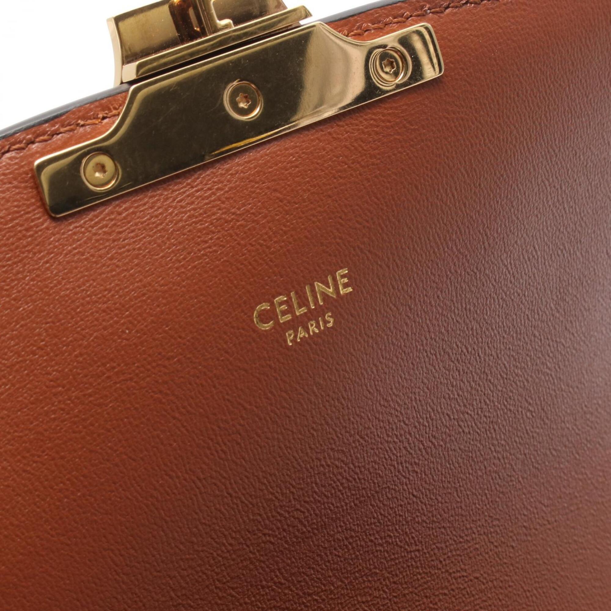 Celine Brown Fabric Leather Handbag Shoulder Bag (Pre-Owned)