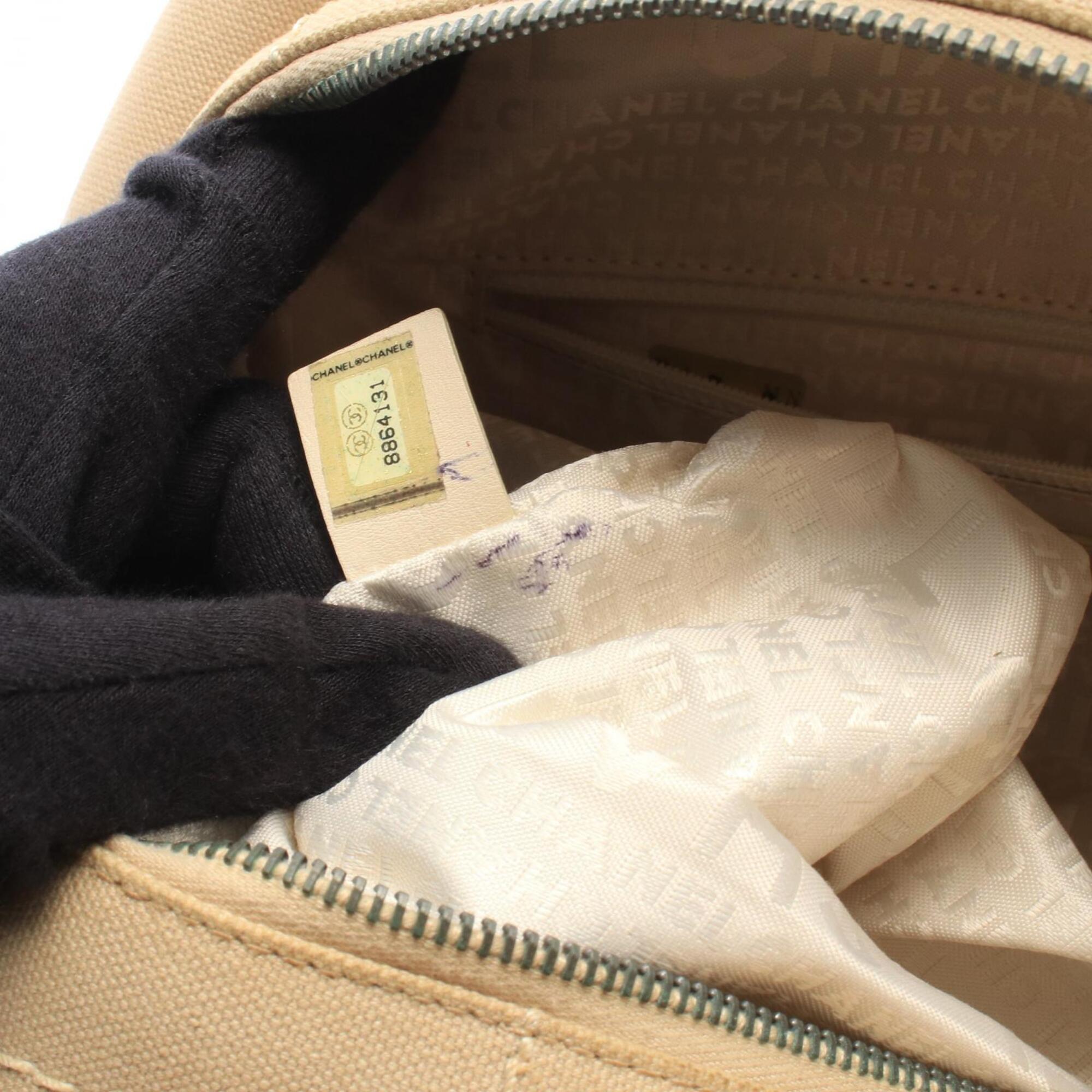 Chanel Chocolate Bar Beige Canvas Leather Handbag (Pre-Owned)
