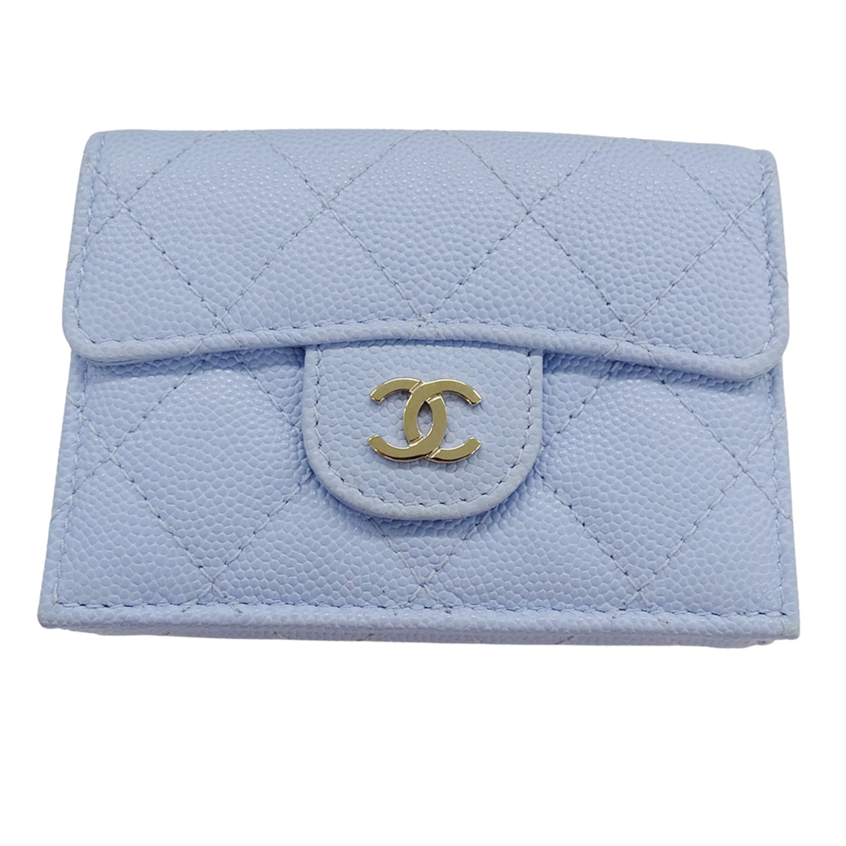 Chanel Light Blue Grained Calfskin Wallet (Tri-Fold) (Pre-Owned)