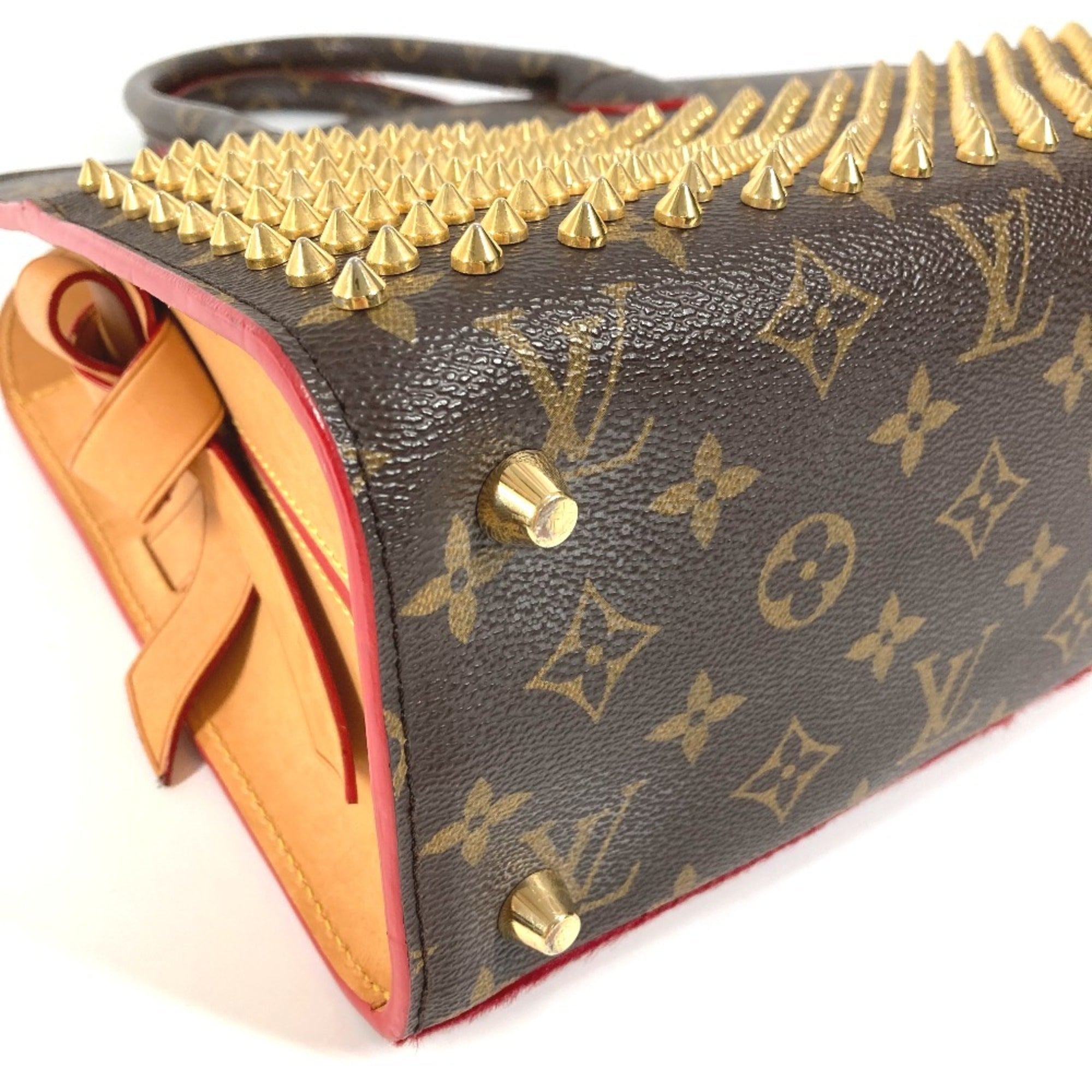 Louis Vuitton Brown Red Color Monogram Canvas Leather Handbag Tote Bag (Pre-Owned)