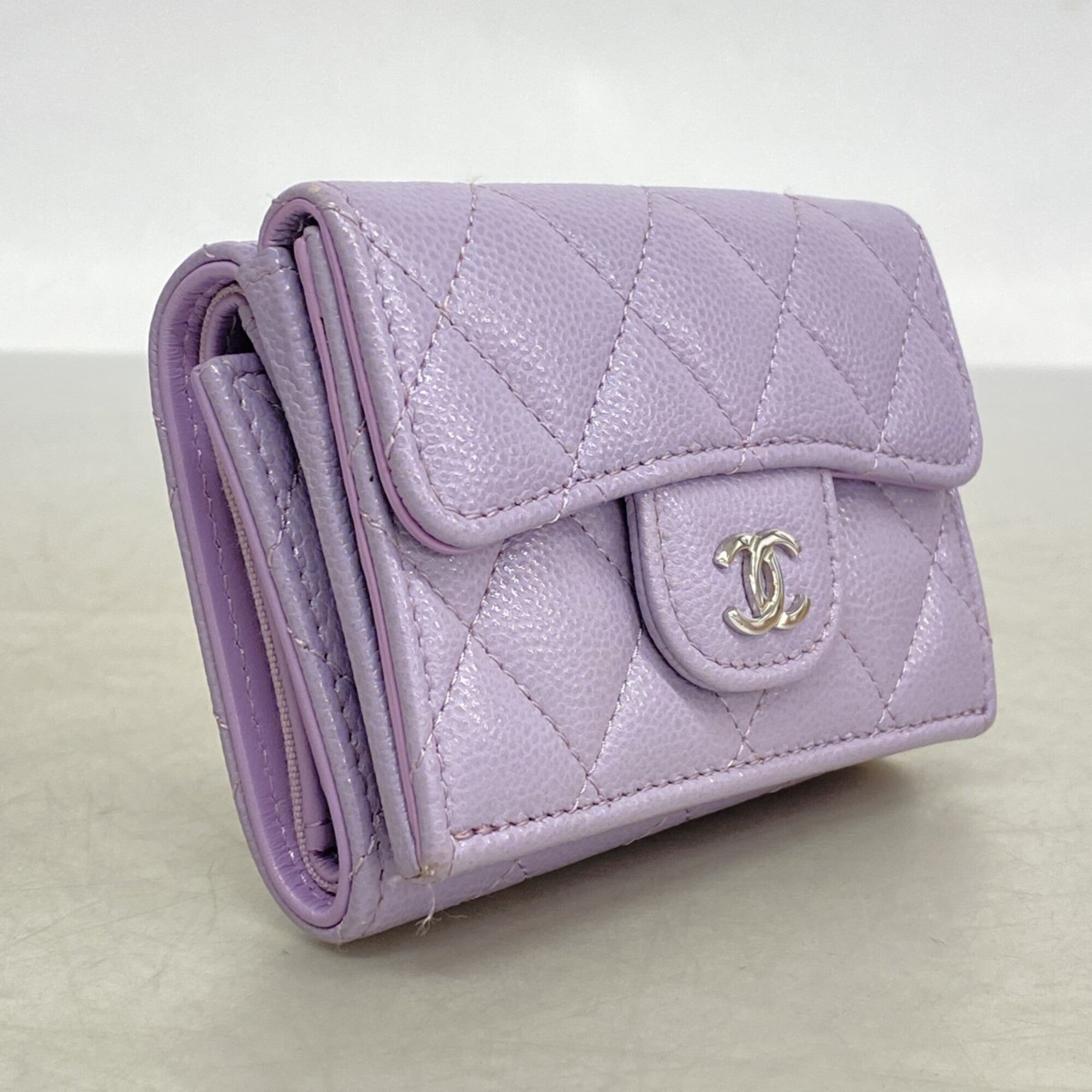 Chanel Purple Grained Calfskin Wallet (Tri-Fold) (Pre-Owned)