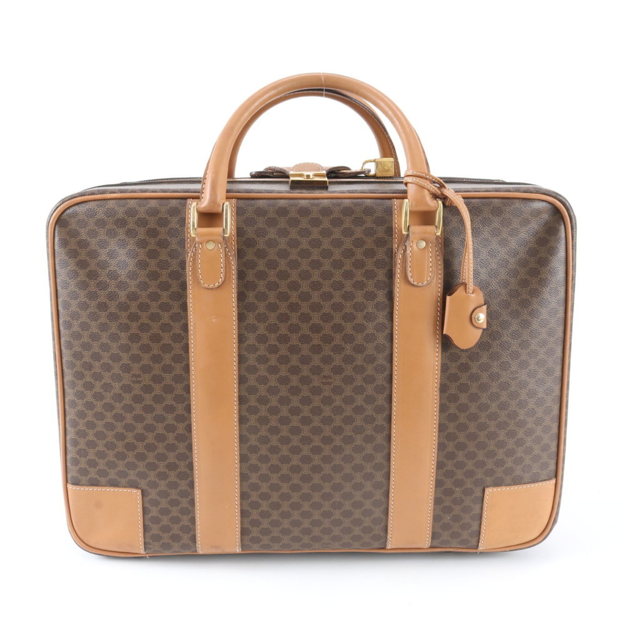 Celine Brown Leather Coated Canvas Boston Bag (Pre-Owned)