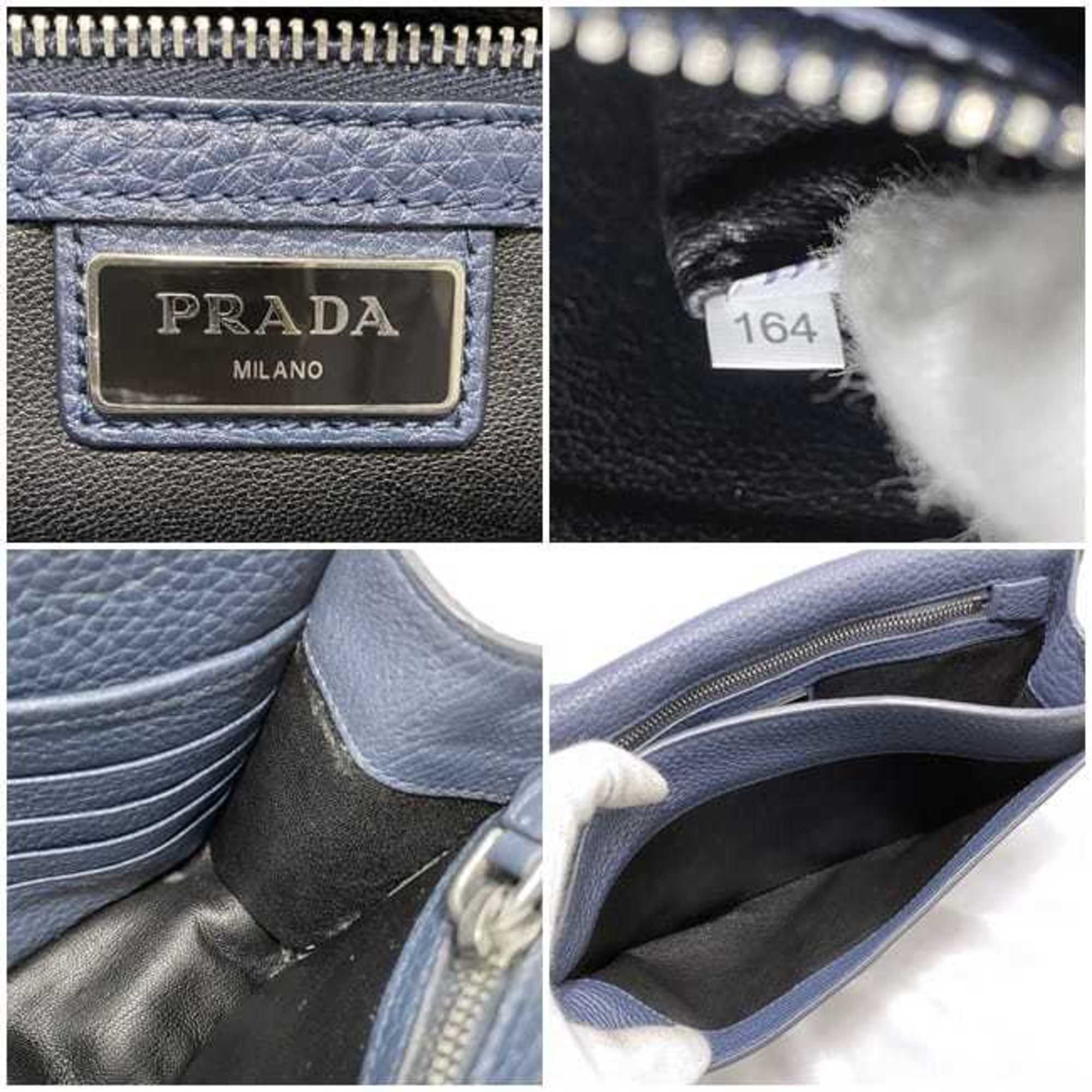 Prada Blue Leather Clutch Bag Handbag (Pre-Owned)