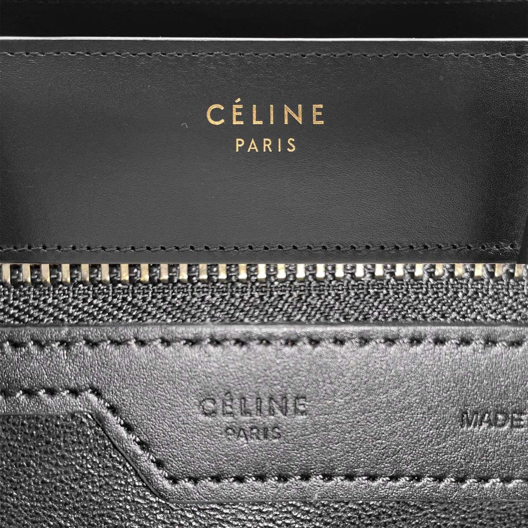 Celine Beige Black Green Leather Suede Handbag (Pre-Owned)