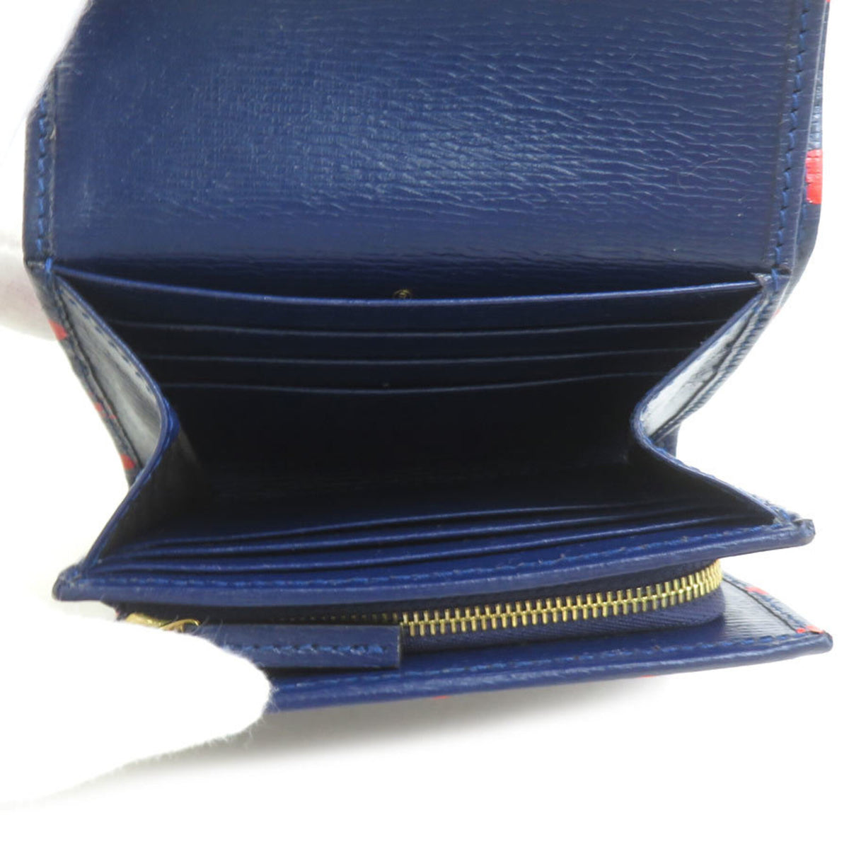 Gucci Navy Red Color Leather Wallet (Bi-Fold) (Pre-Owned)